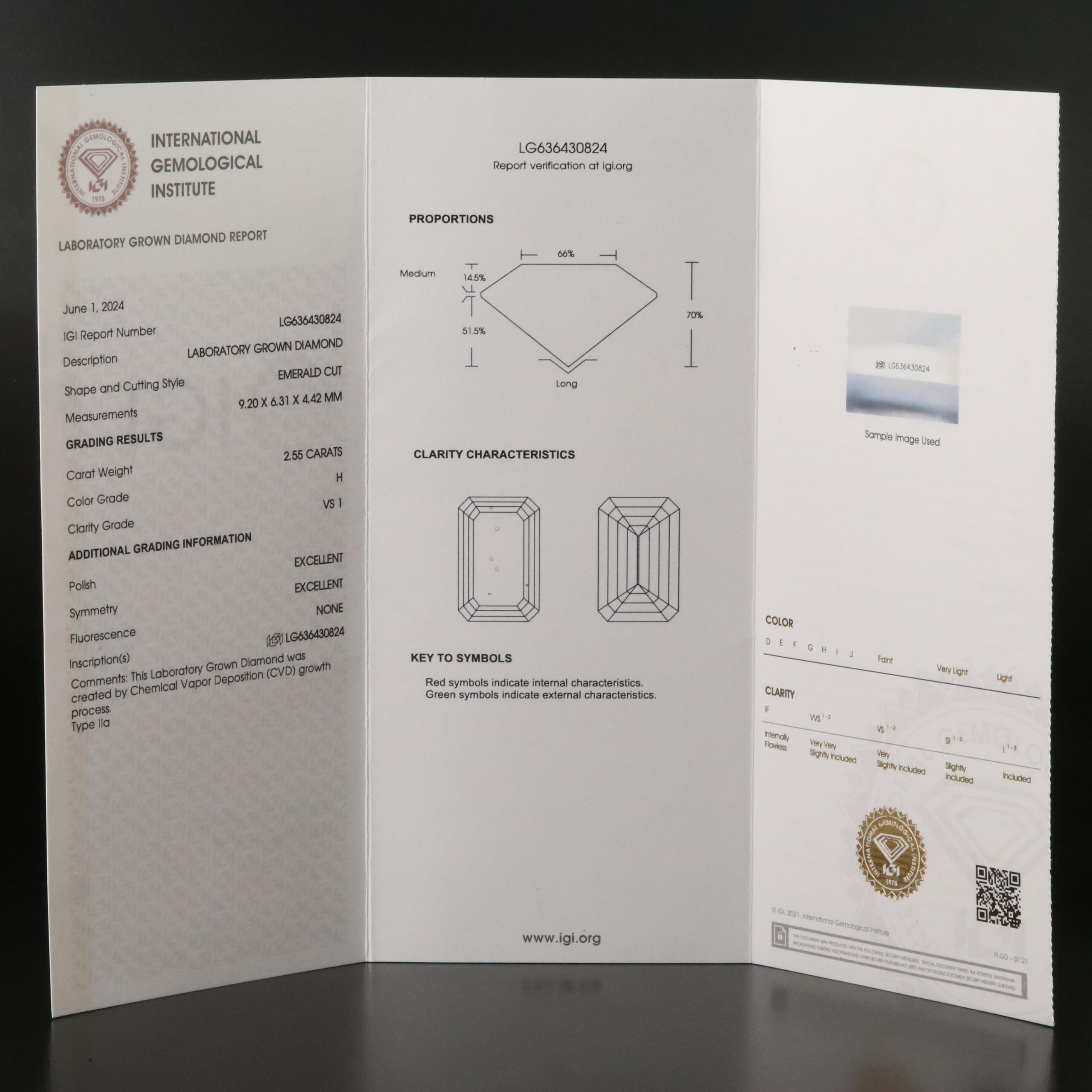 Loose 2.55 CT Lab Grown Diamond with IGI Report