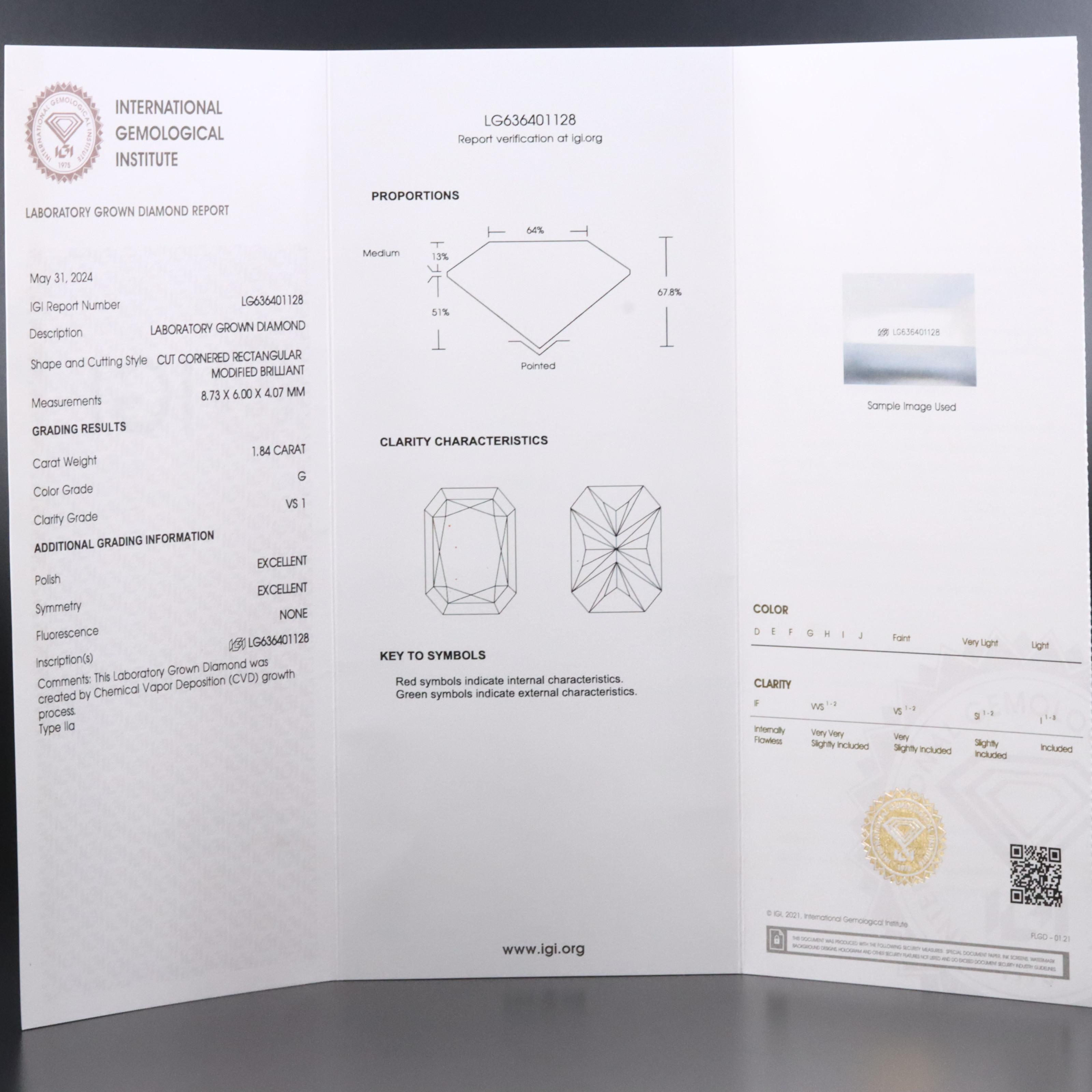 Loose 1.84 CT Lab Grown Diamond with IGI Report