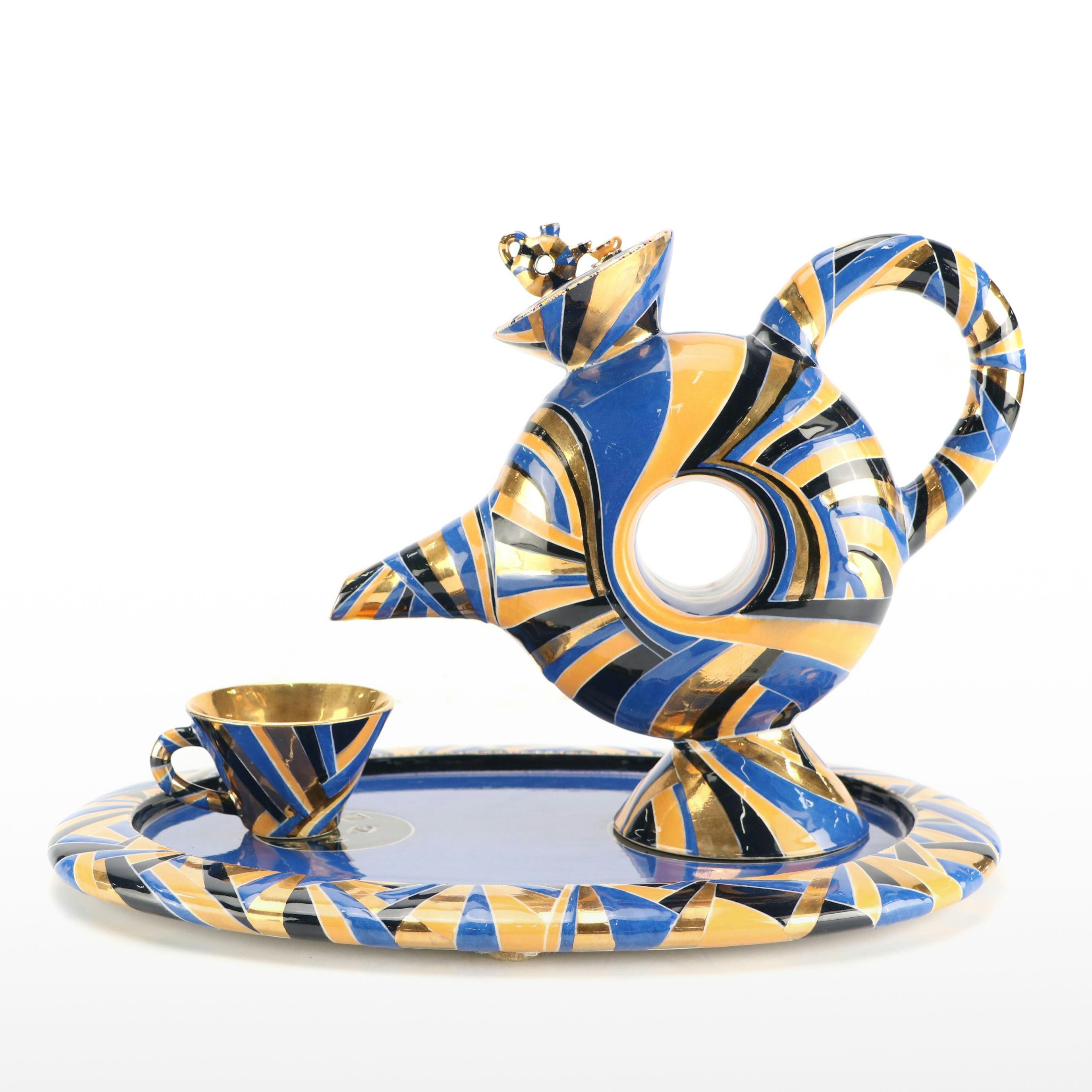 Joan Takayama-Ogana Striped Ceramic Tea Set, 1990