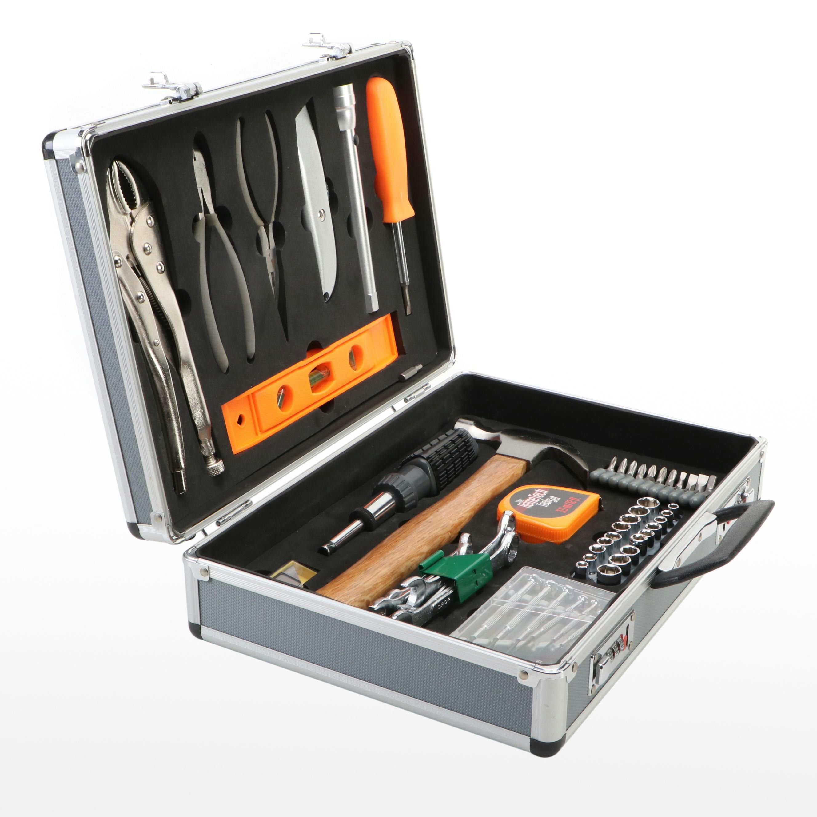 Combination Lock Metal Tool Carrying Case with Hand Tools