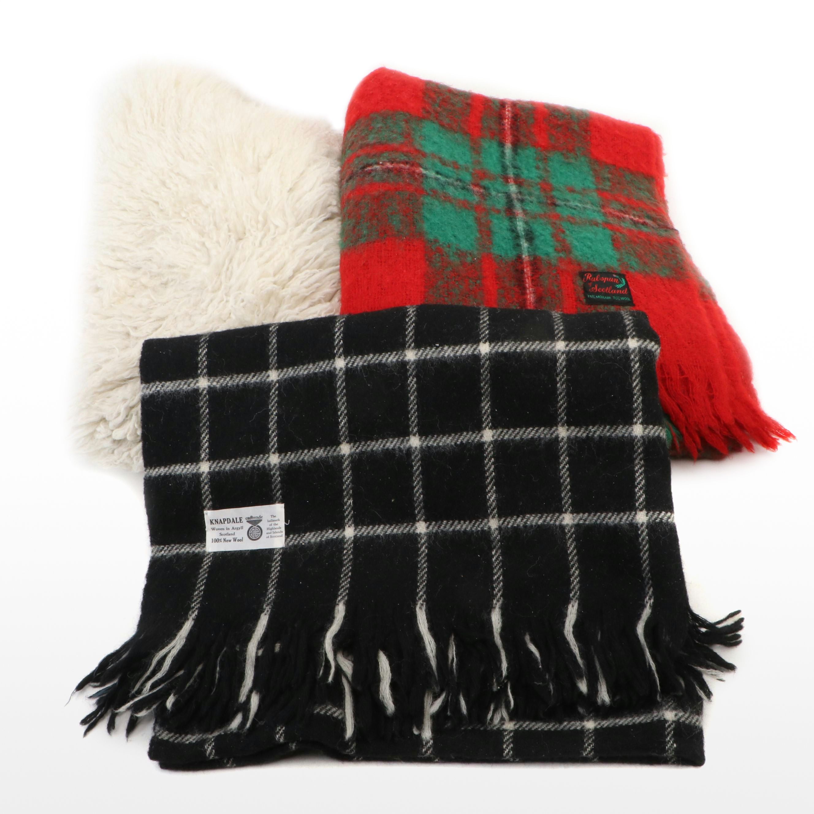 Vintage Knapdale and Rabspun of Scotland Plaid Wool Blanket, Other Sheepskin Rug