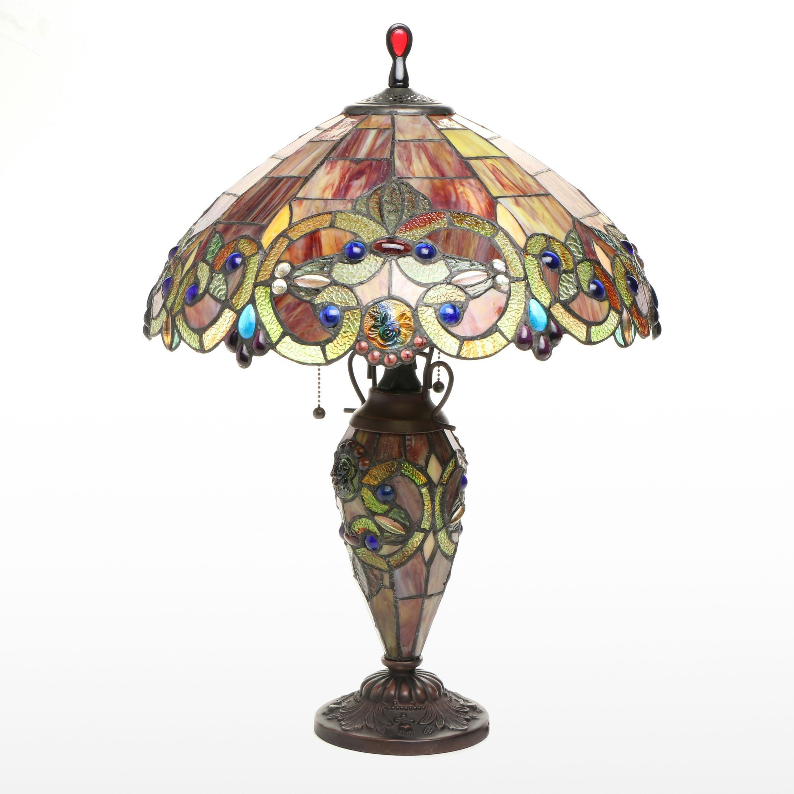 Victorian Style Slag Glass Table Lamp with Matching Shade, 21st C