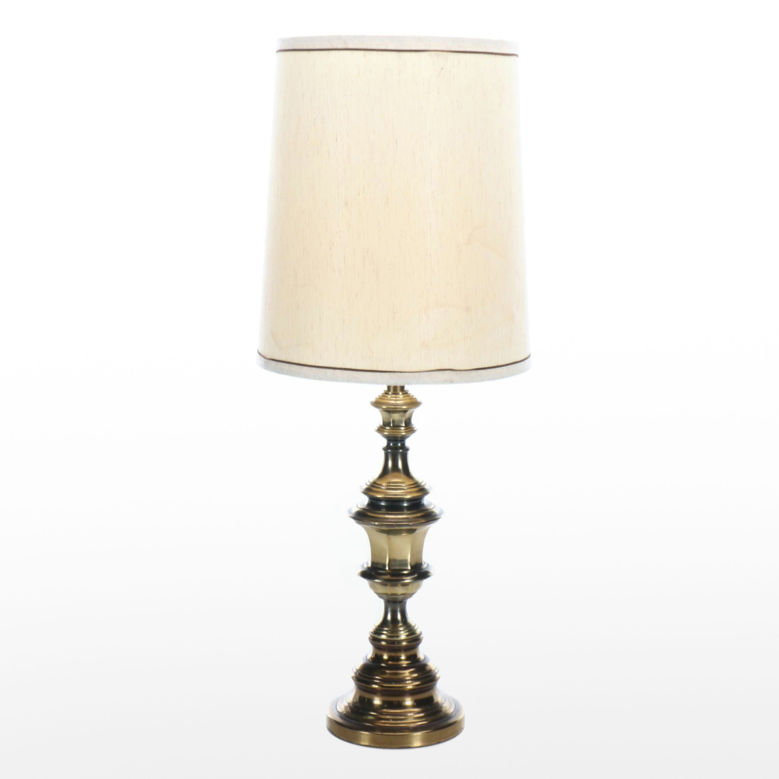Hollywood Regency Brass Table Lamp with Drum Shade