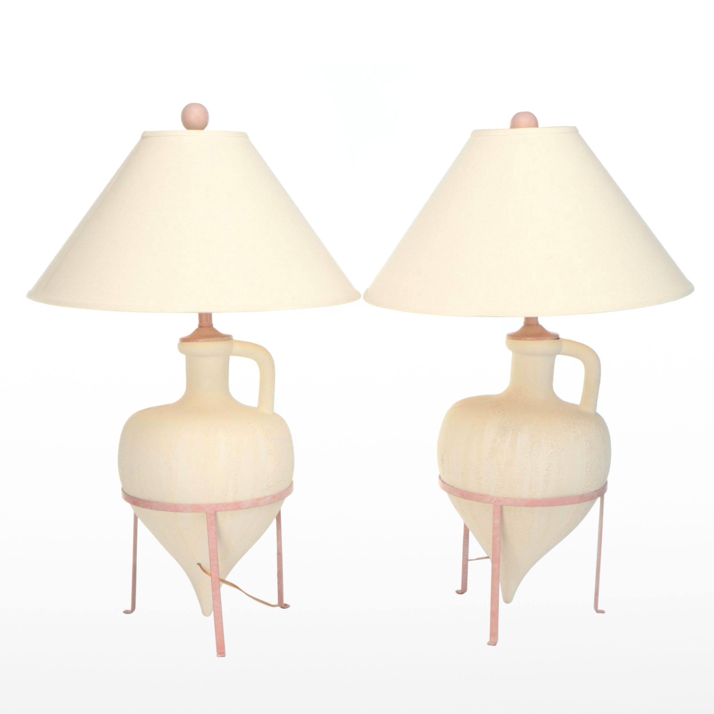 Mediterranean Style Ceramic Table Lamps with Pink Metal Stands