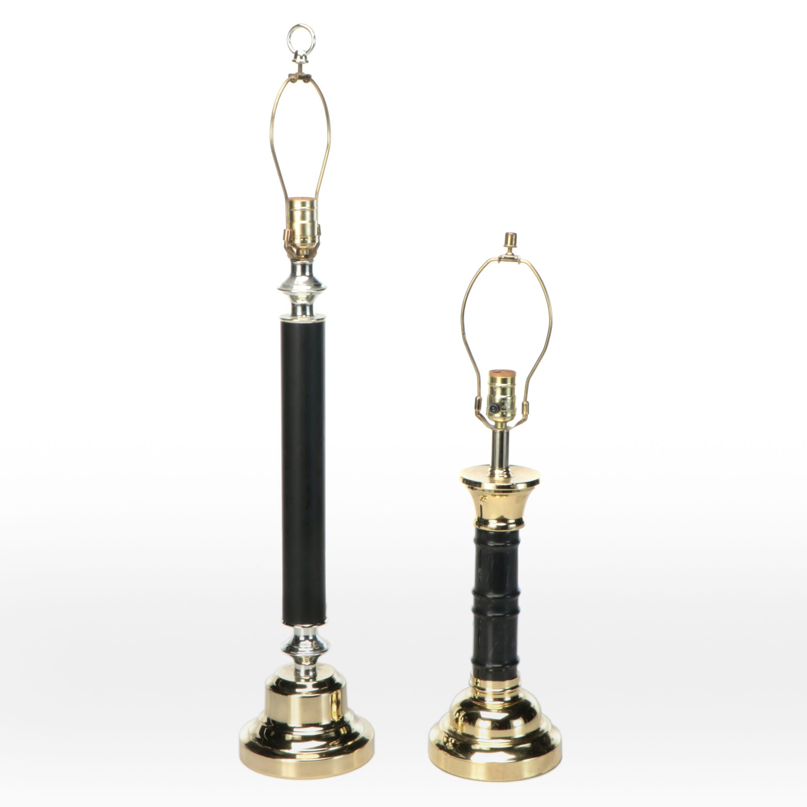Neoclassical Style Black and Lacquered Brass Finish Table Lamps