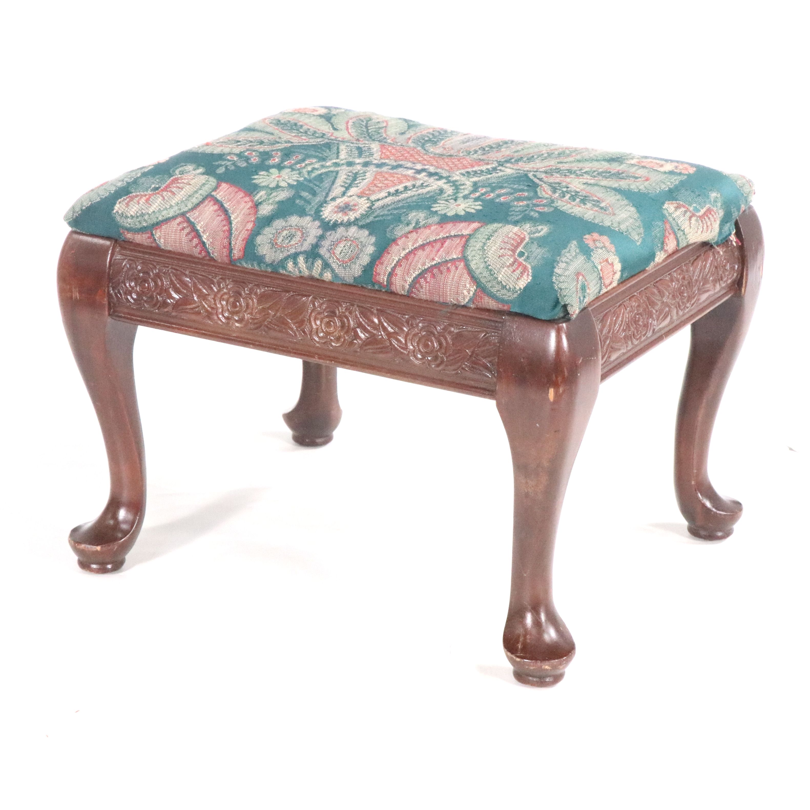 Queen Anne Style Floral Footstool