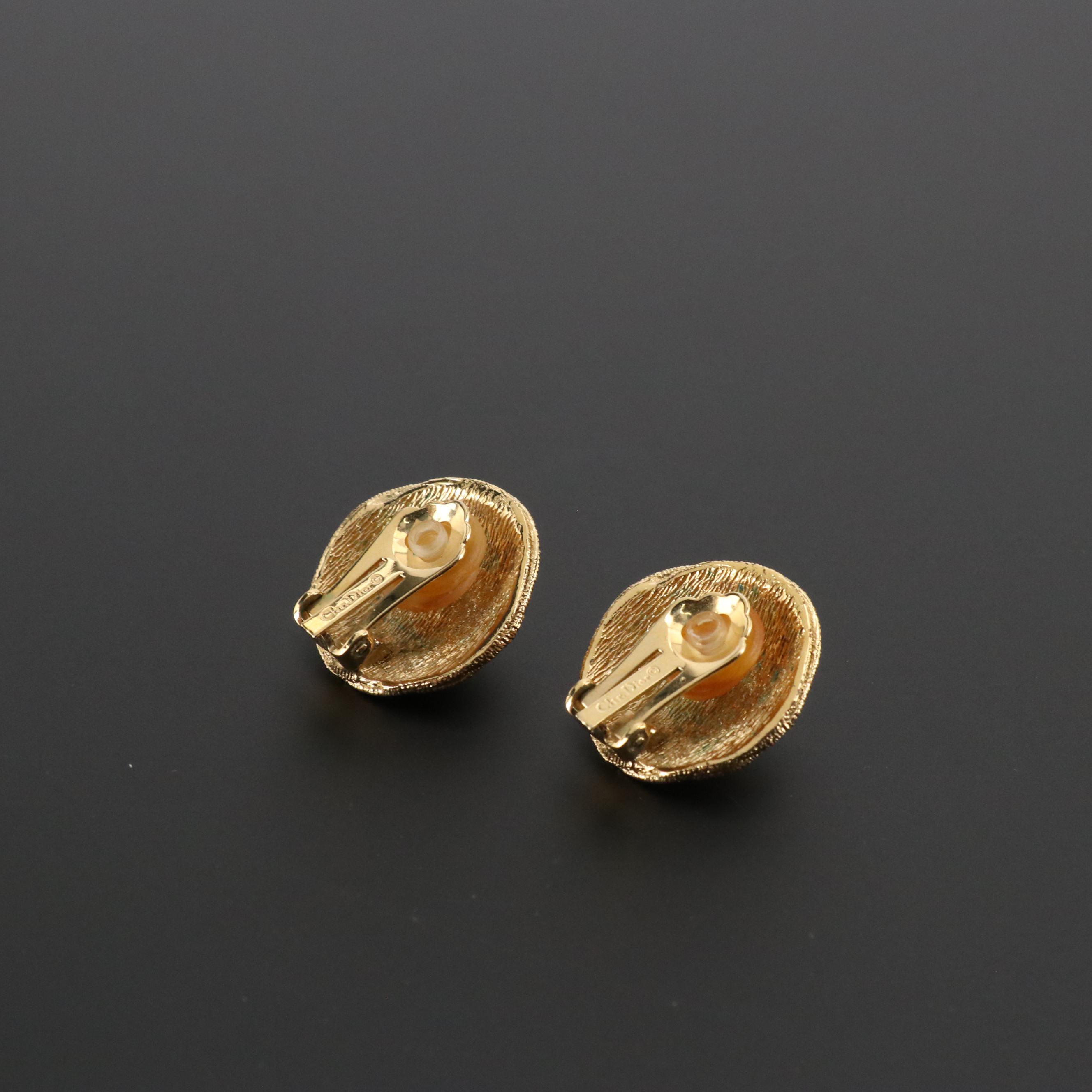 Christian Dior Imitation Pearl Button Clip Earrings