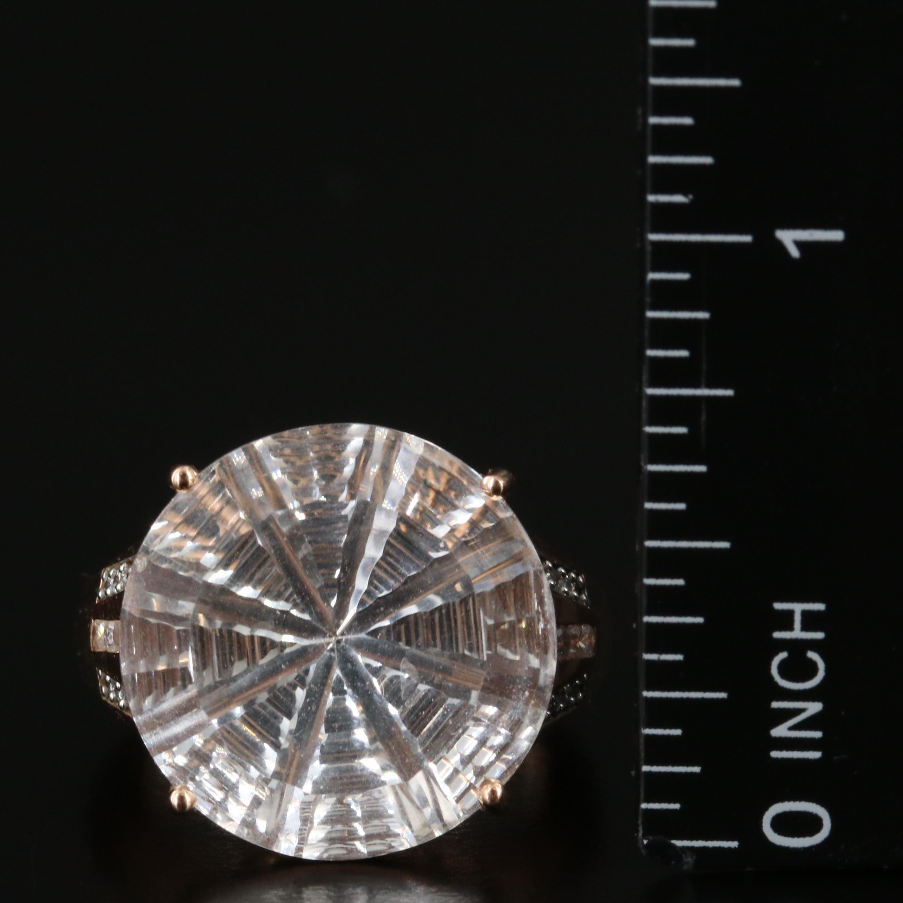 14K Rose Gold 17.37 CT Rock Crystal Quartz and Diamond Ring