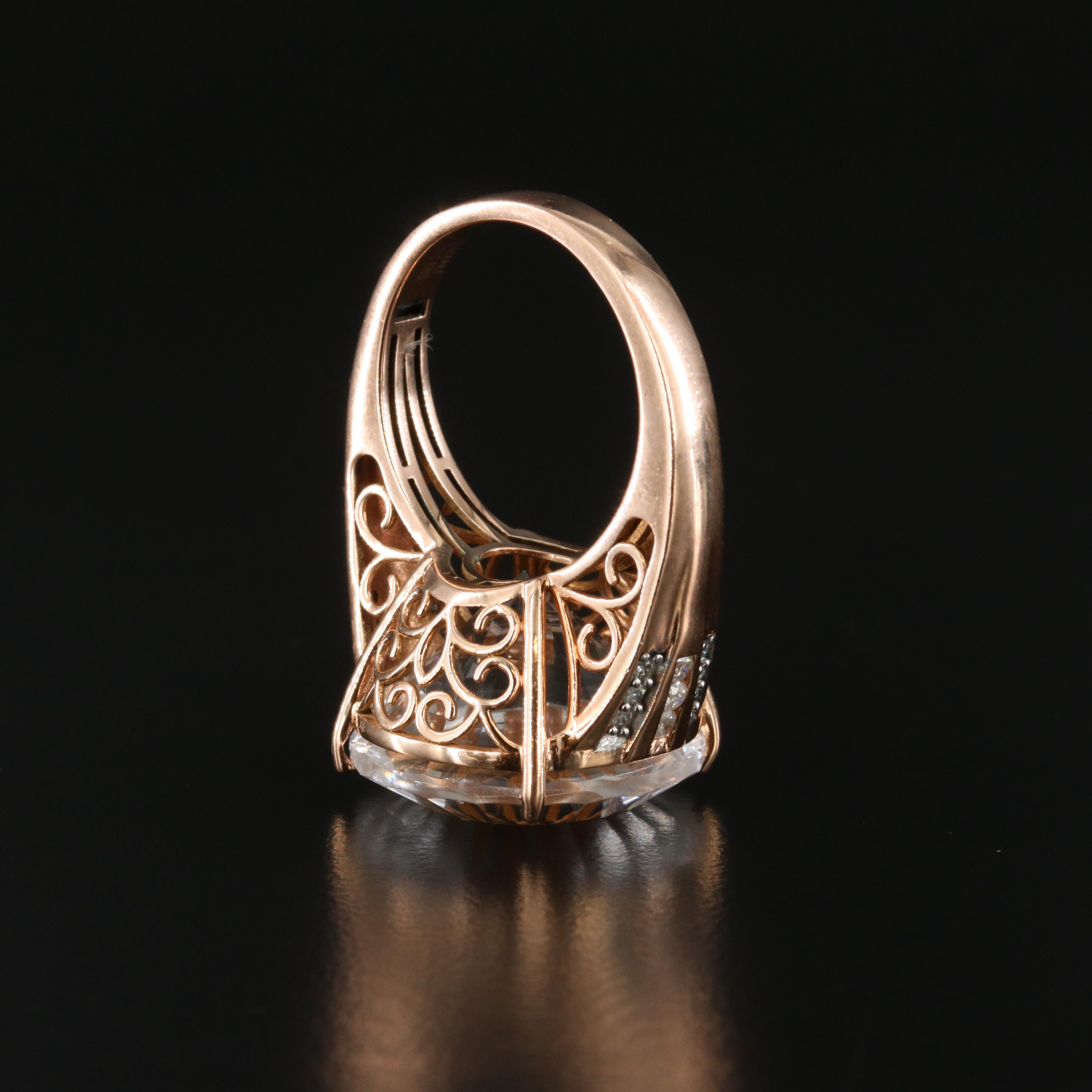14K Rose Gold 17.37 CT Rock Crystal Quartz and Diamond Ring