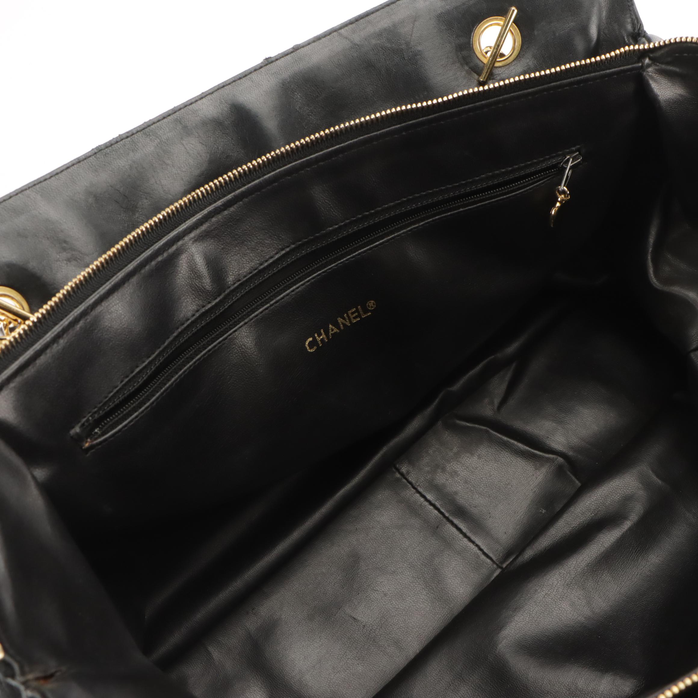 Chanel Large Chain Strap Shoulder Bag in Navy Blue Matelassé Lambskin Leather