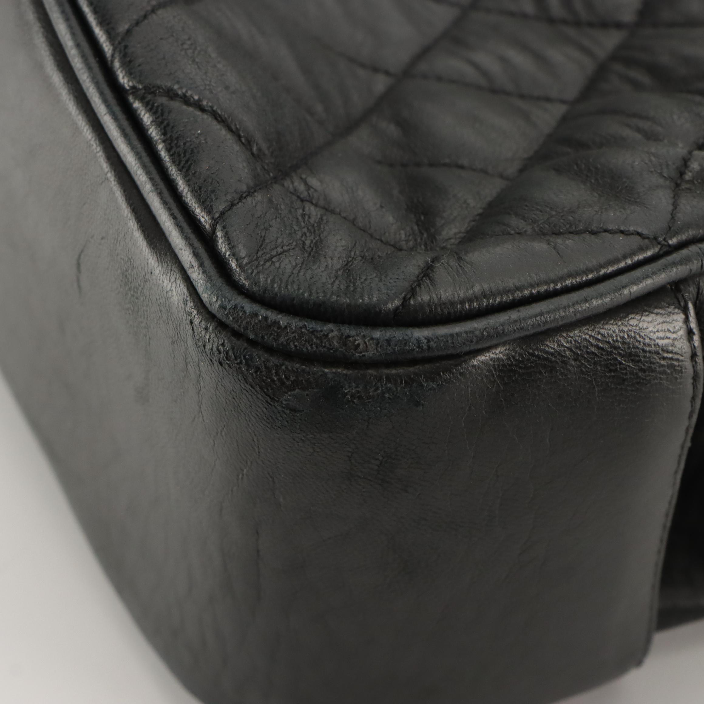 Chanel Large Chain Strap Shoulder Bag in Navy Blue Matelassé Lambskin Leather