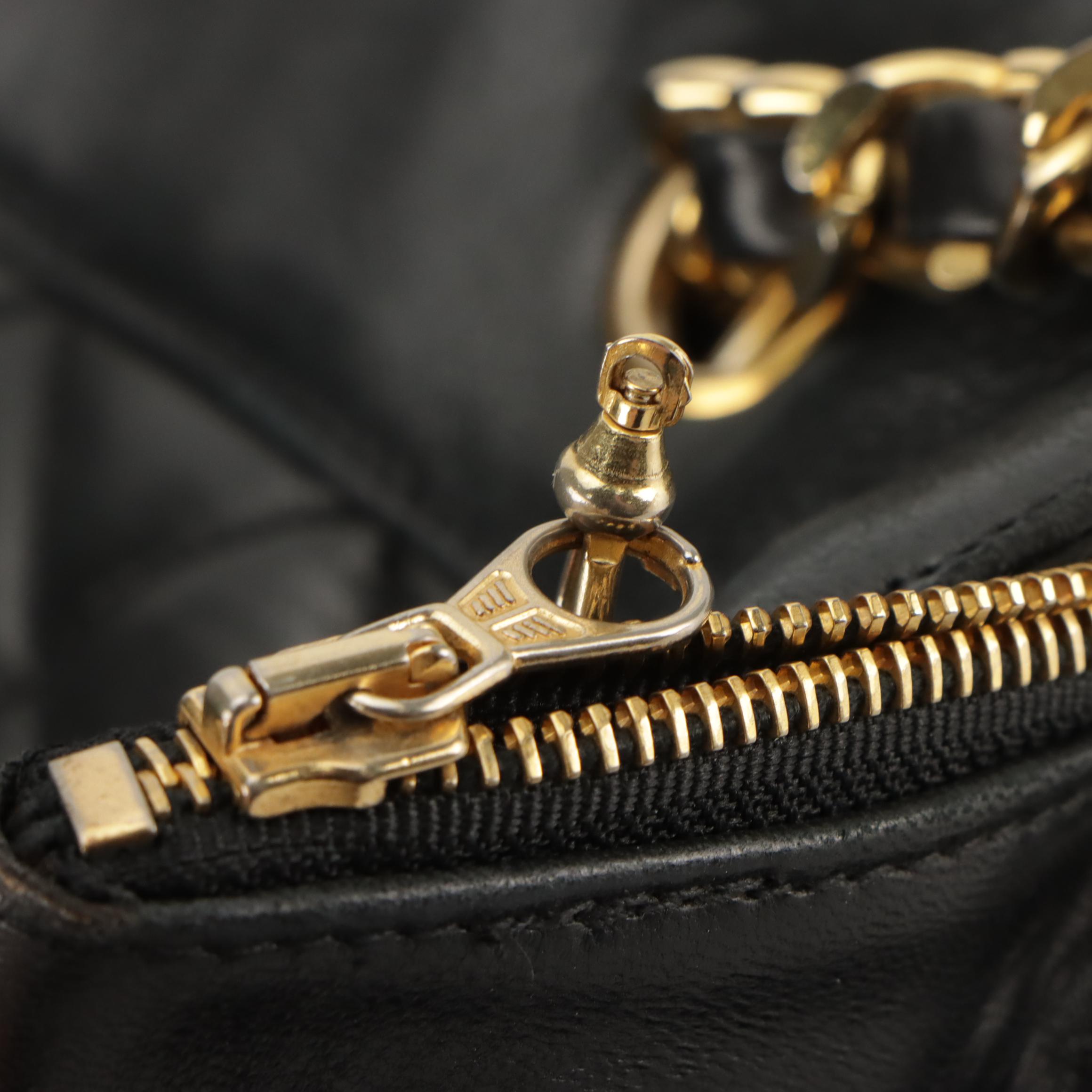 Chanel Large Chain Strap Shoulder Bag in Navy Blue Matelassé Lambskin Leather