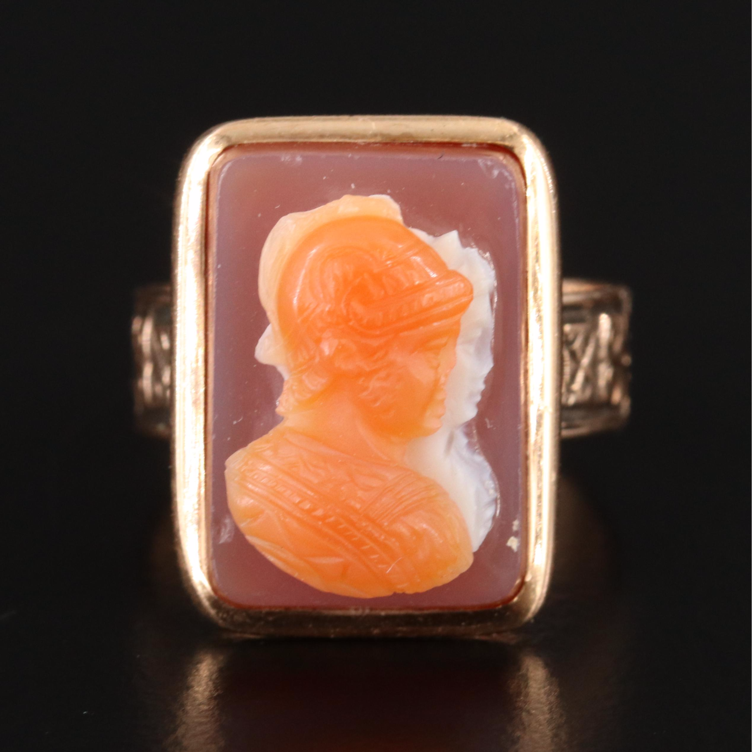 Victorian 14K Rose Gold Sardonyx Cameo Ring