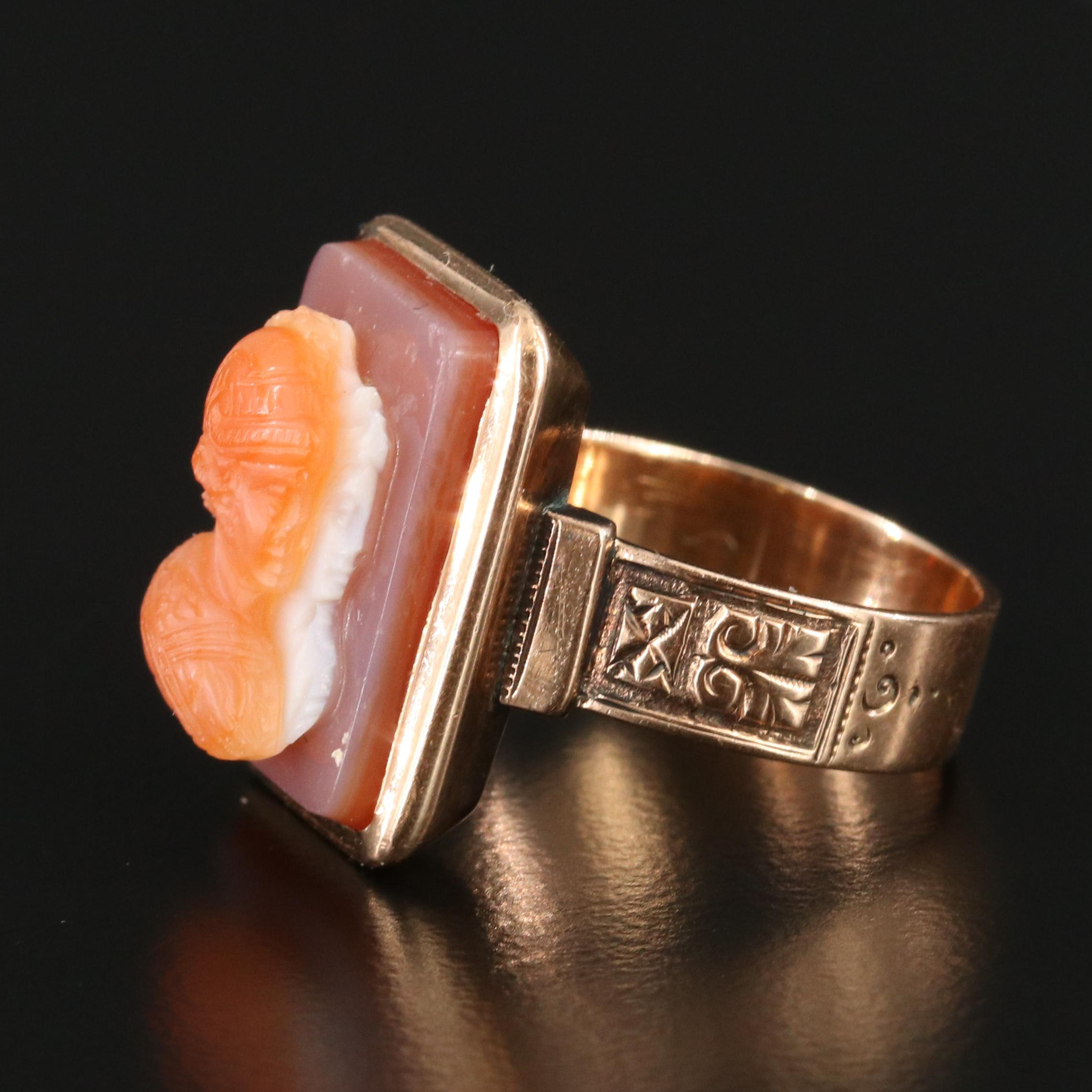 Victorian 14K Rose Gold Sardonyx Cameo Ring