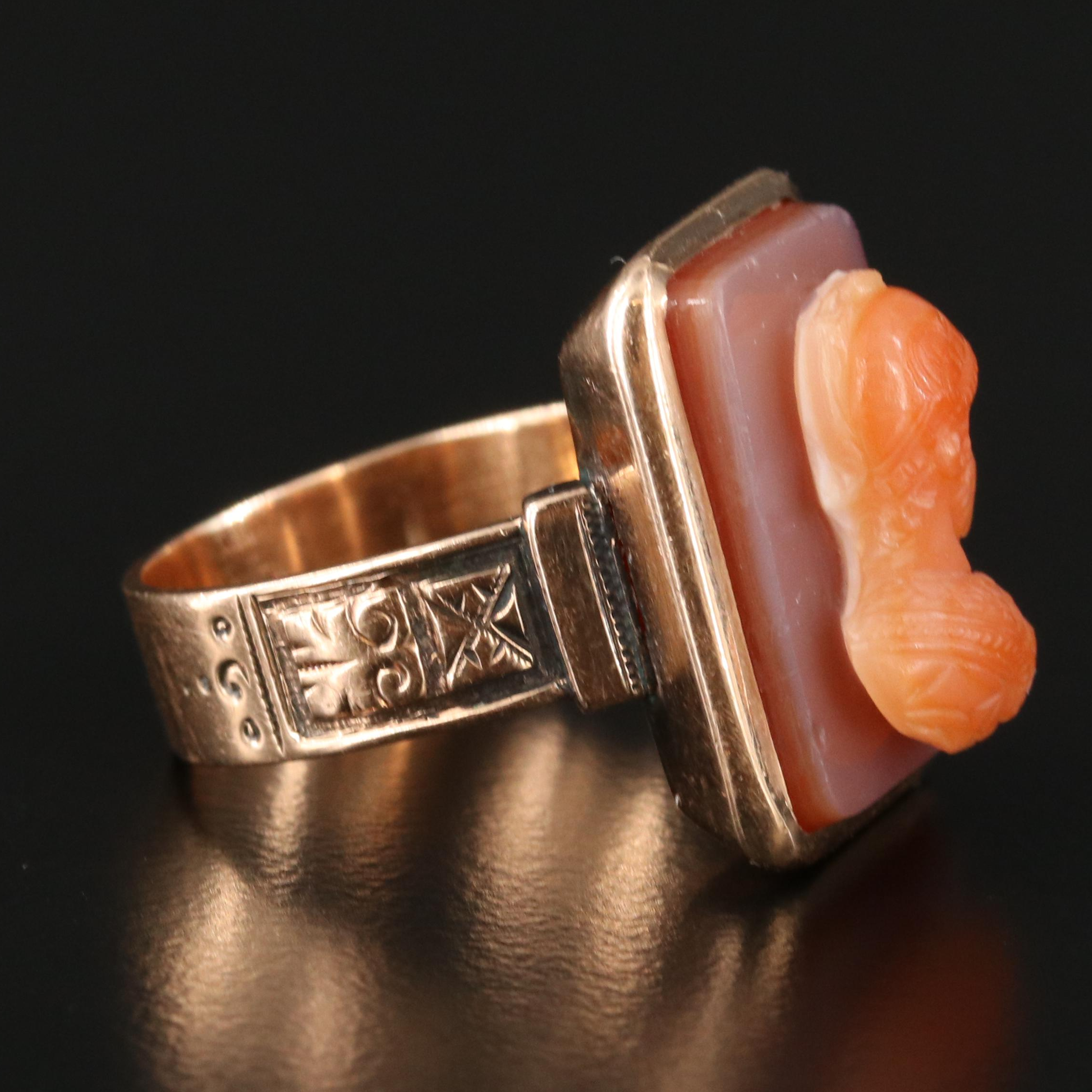 Victorian 14K Rose Gold Sardonyx Cameo Ring
