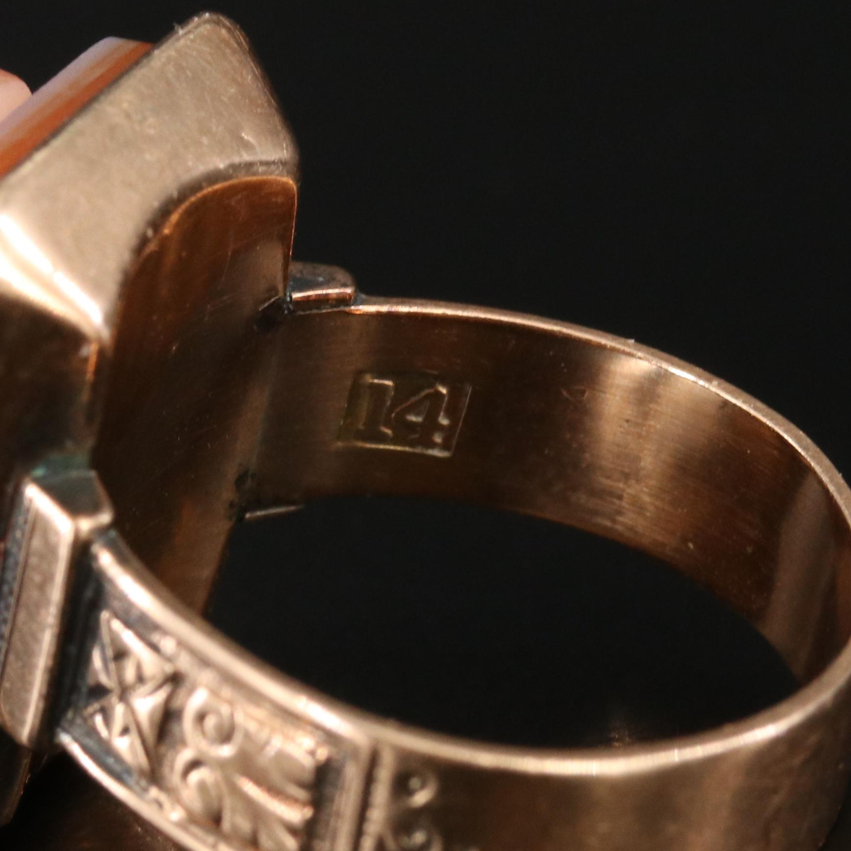 Victorian 14K Rose Gold Sardonyx Cameo Ring