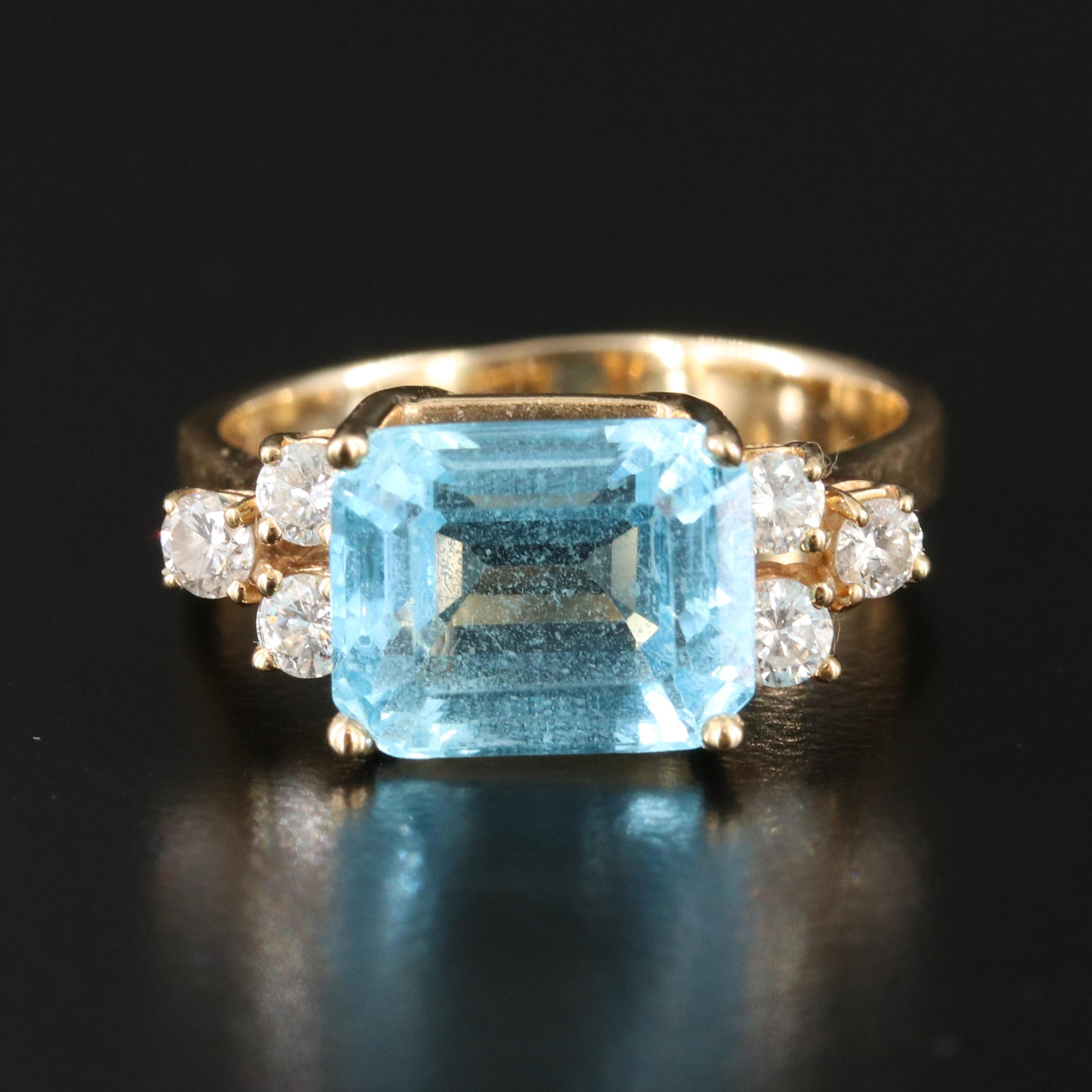 14K Blue Topaz and Diamond Ring