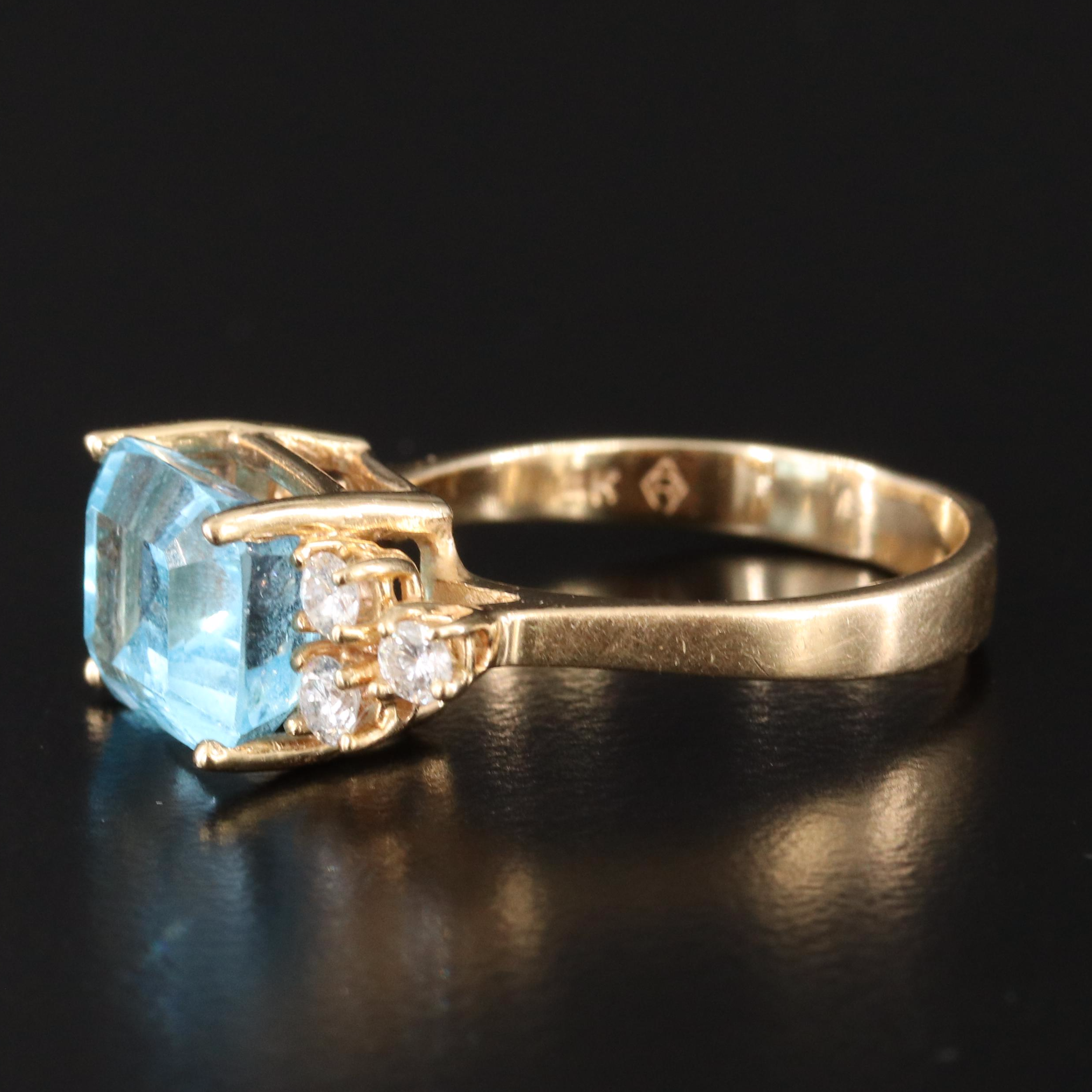 14K Blue Topaz and Diamond Ring