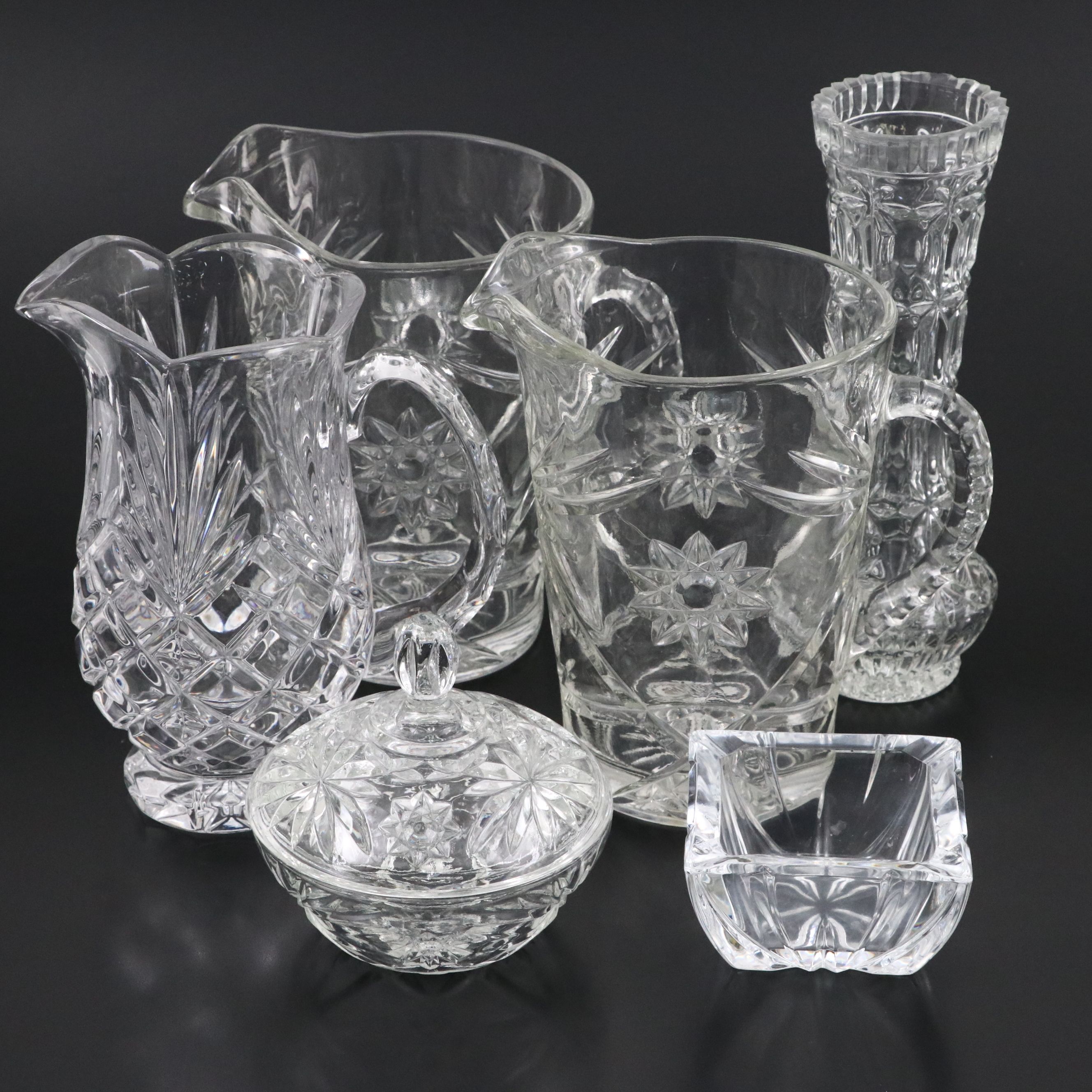 Anchor Hocking "Star of David" with Other Glass Pitchers and Table Accessories