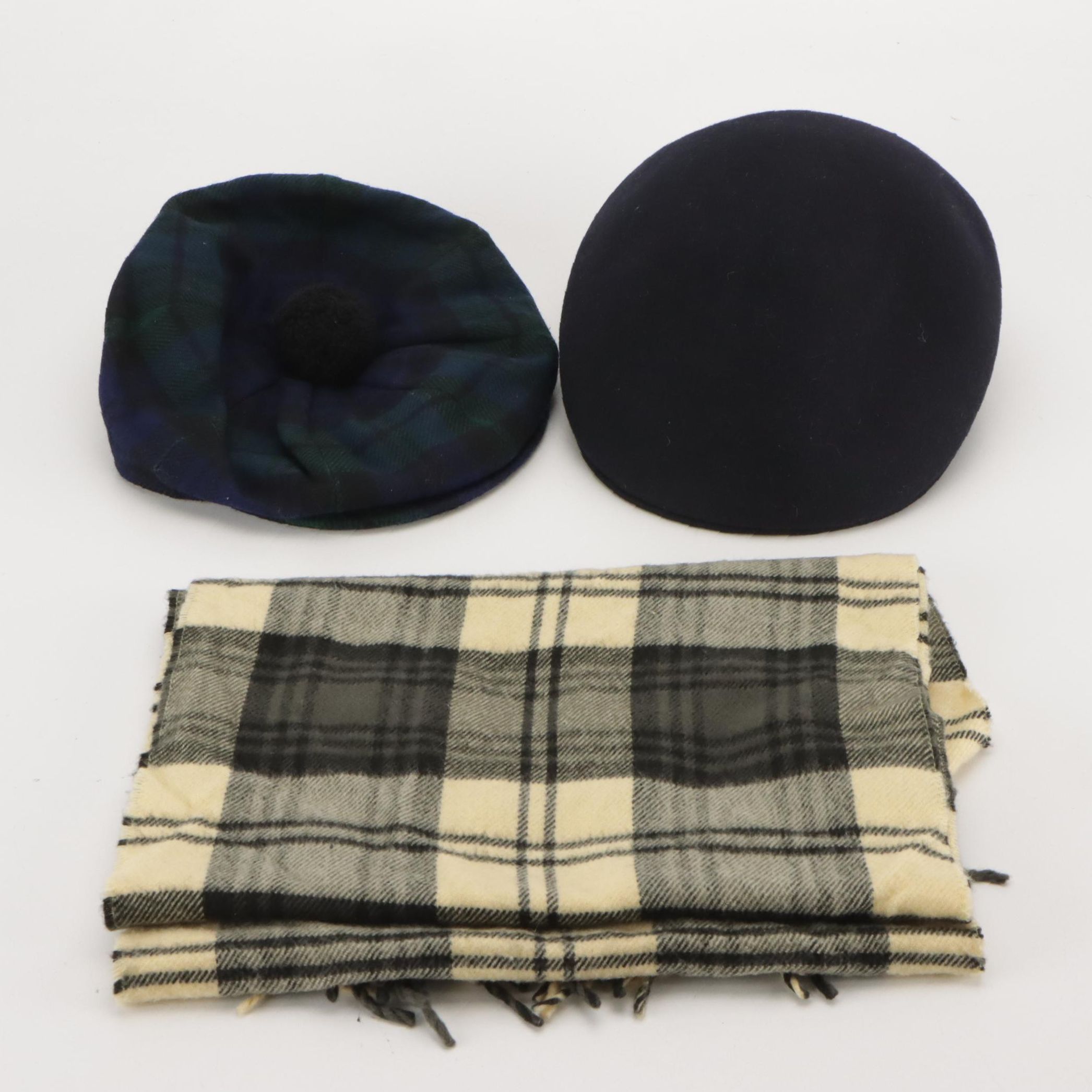 Country Gentlemen and Other Wool Newsboy Cap, Other Plaid Cashmere Fringe Scarf