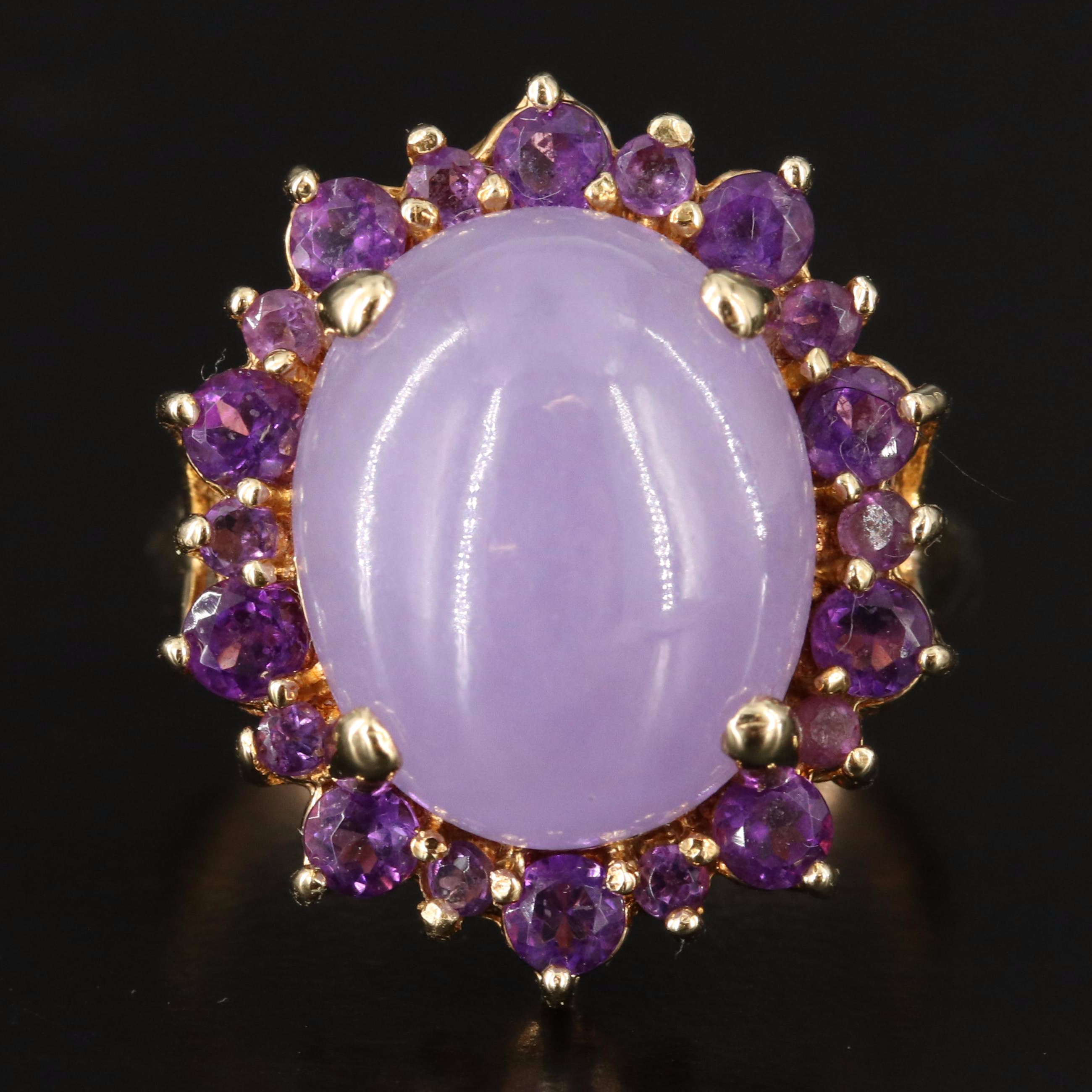 14K Jadeite and Amethyst Ring