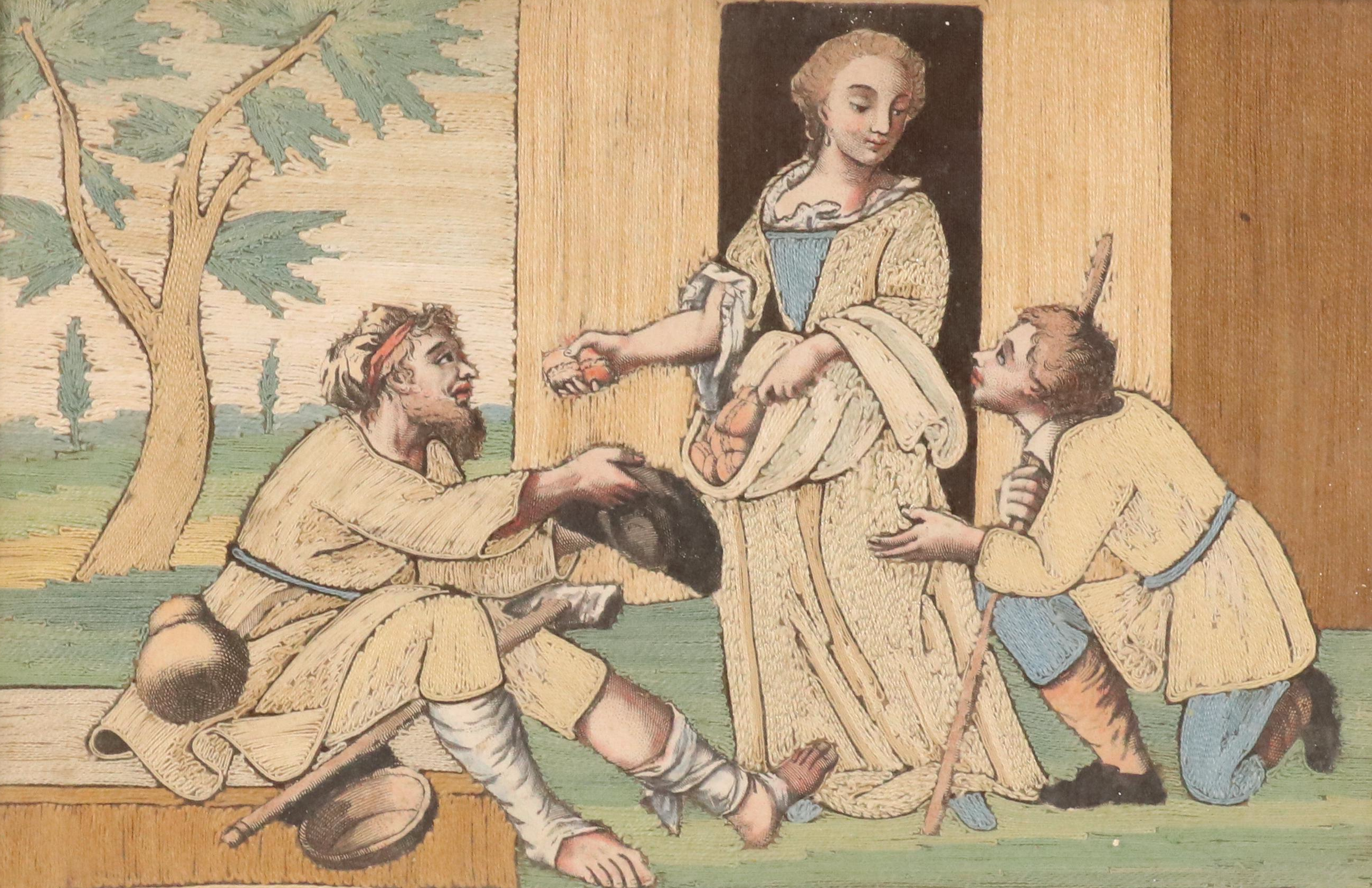 Antique Italian Silk Needlework "Opus Misericordie Corporalis"