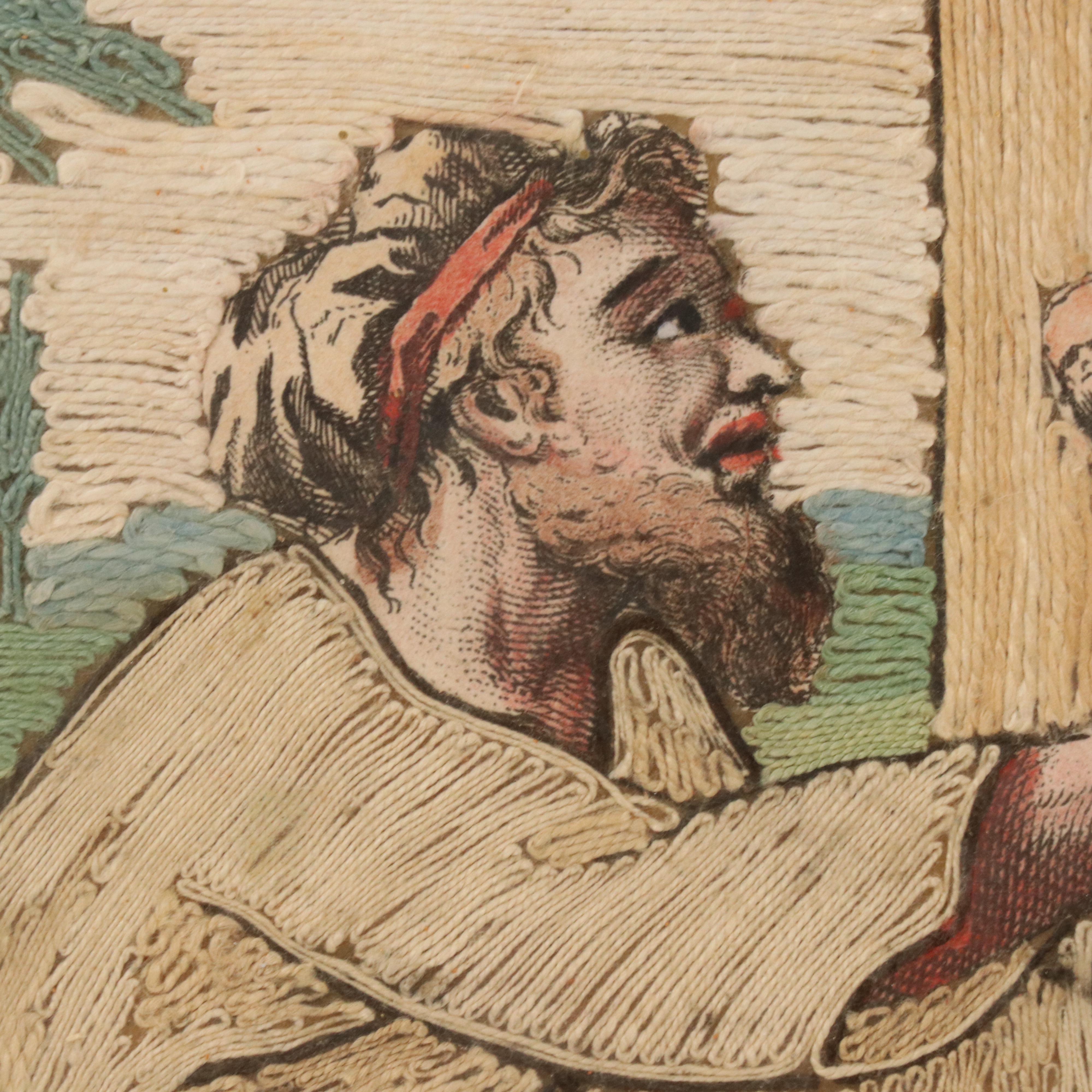 Antique Italian Silk Needlework "Opus Misericordie Corporalis"