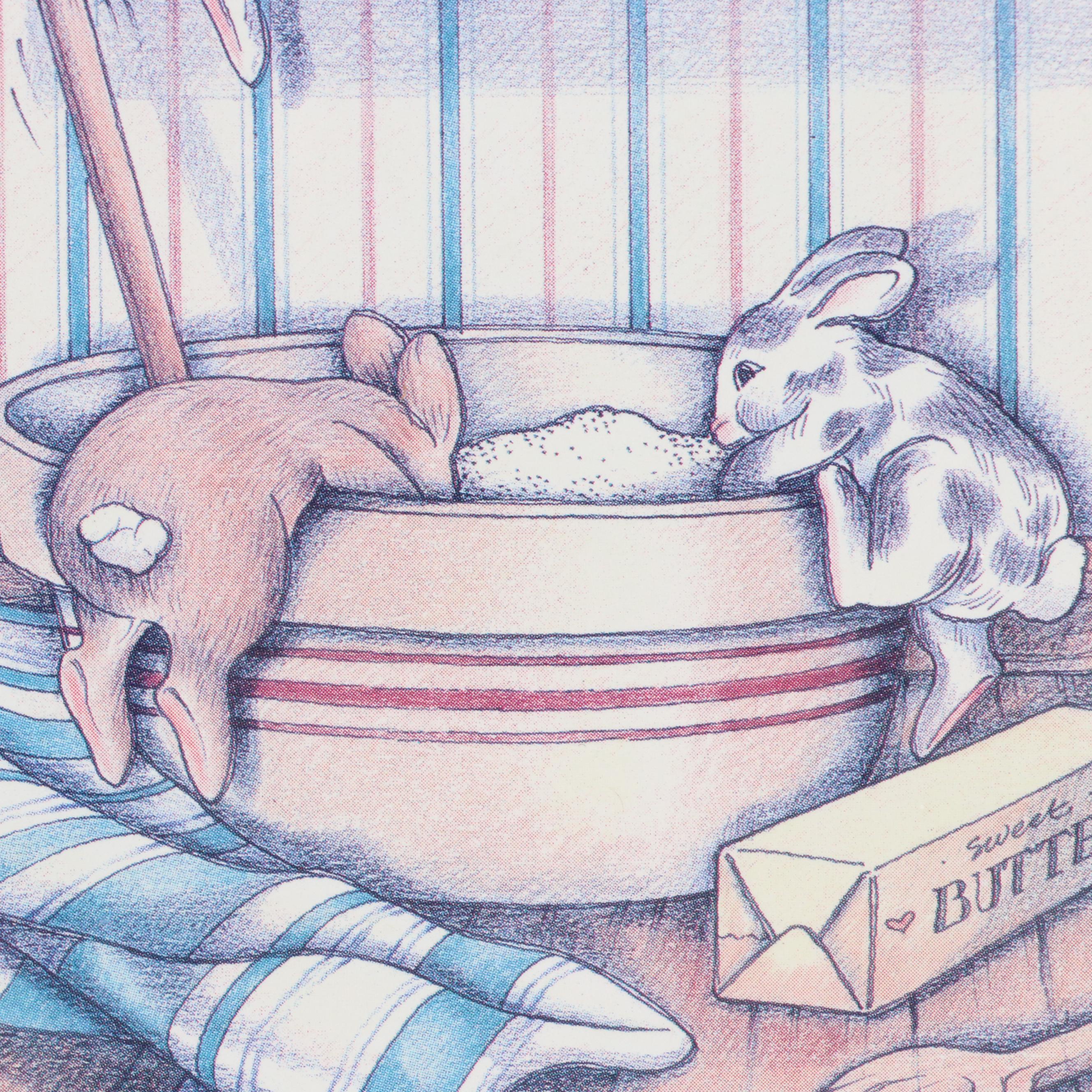 S. Reeves Offset Lithograph of Rabbits, Late 20th Century