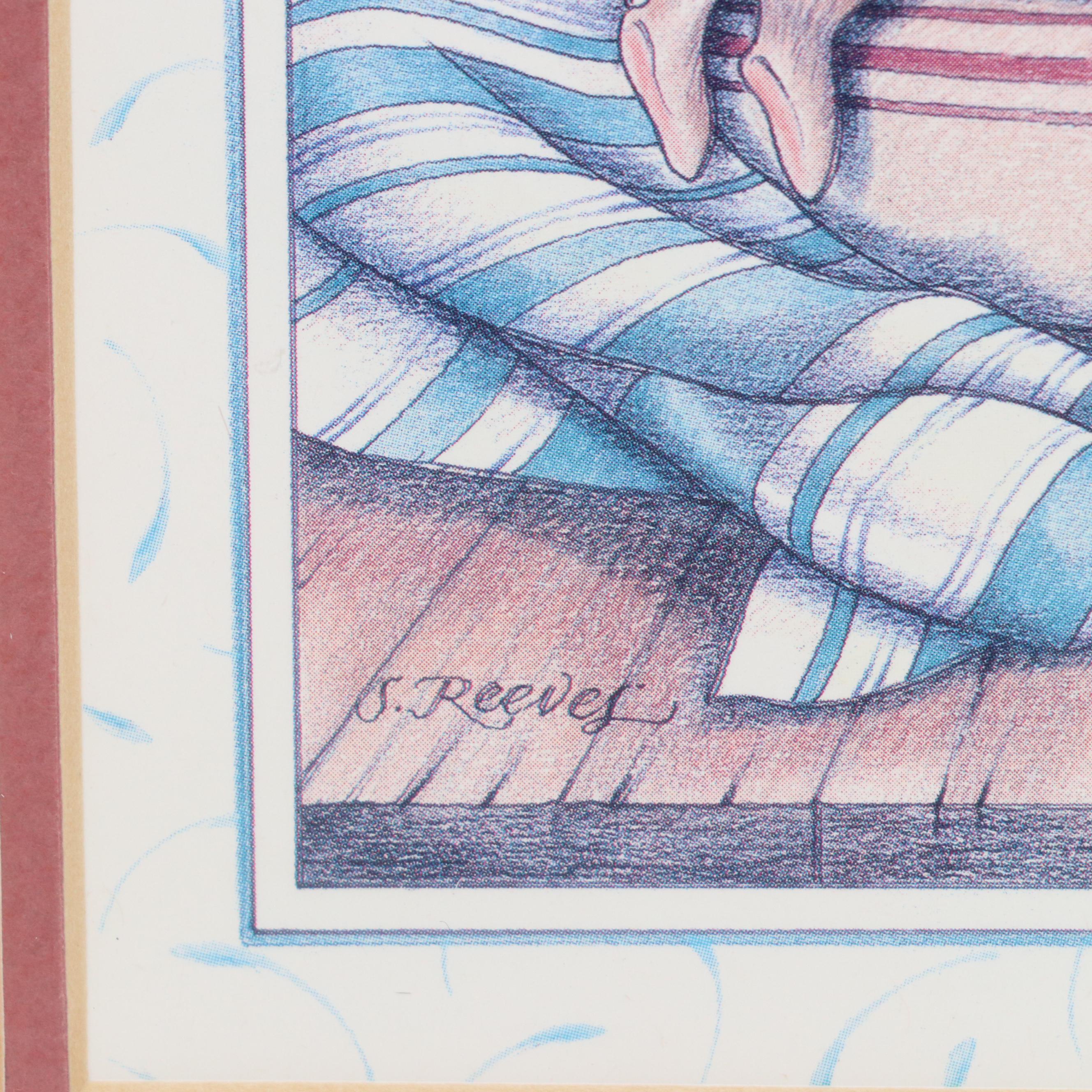 S. Reeves Offset Lithograph of Rabbits, Late 20th Century