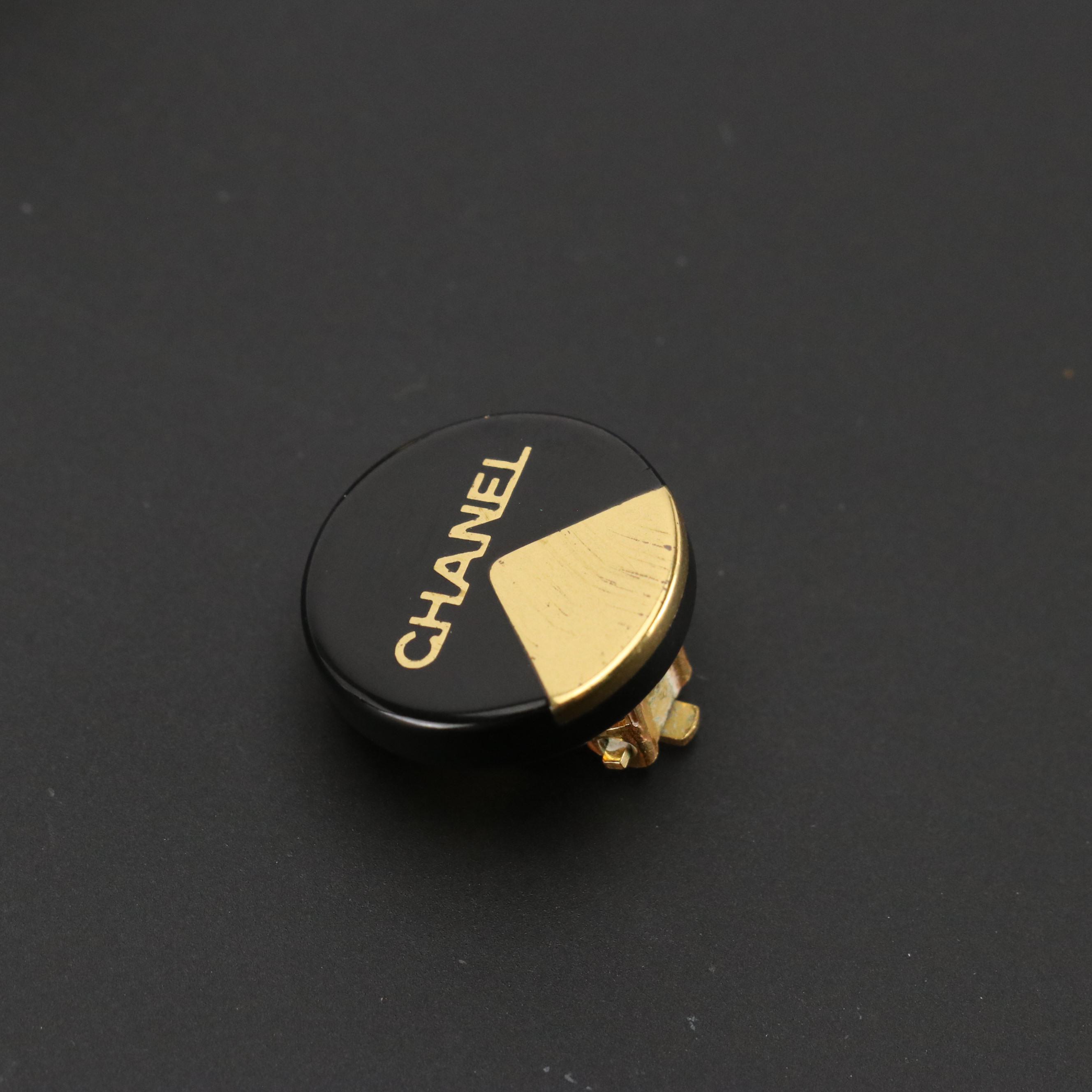 Chanel Logo Button Clip Earrings