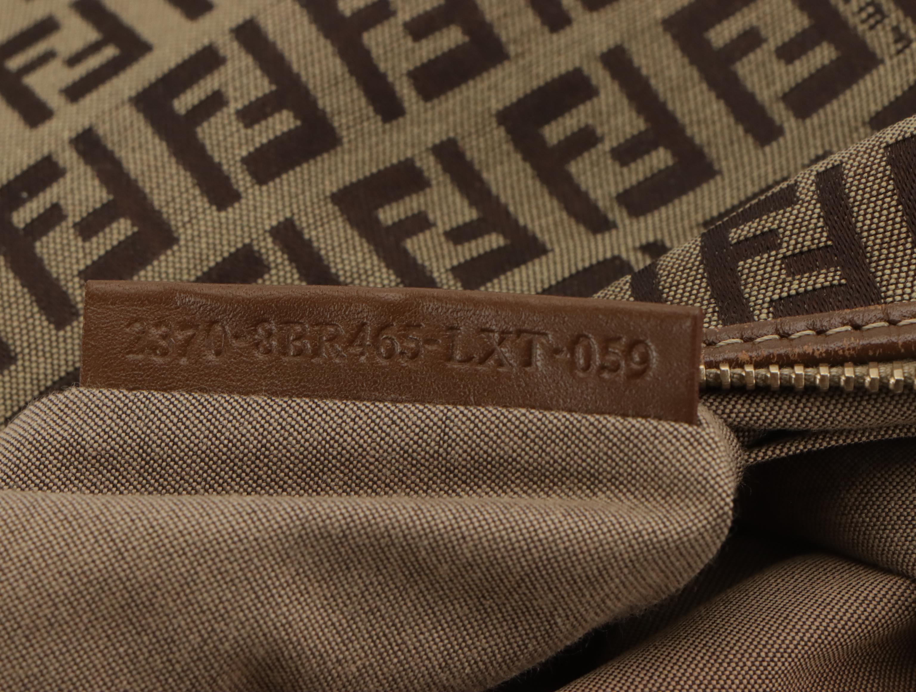 Fendi Front Pocket Hobo Shoulder Bag in Zucchino Jacquard Canvas and Leather