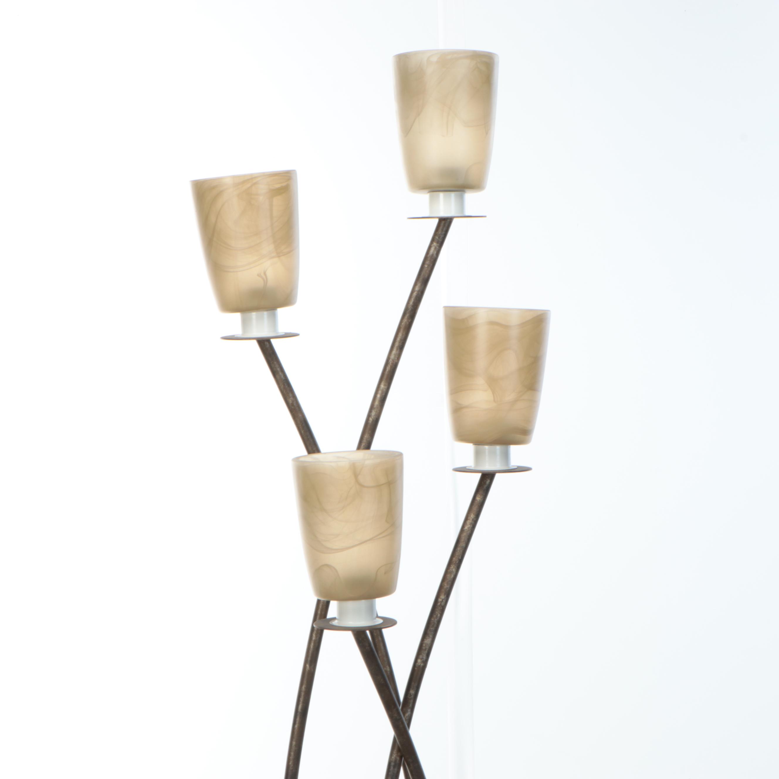 Contemporary Four-Stem Floor Lamp with Alabaster Glass Shades