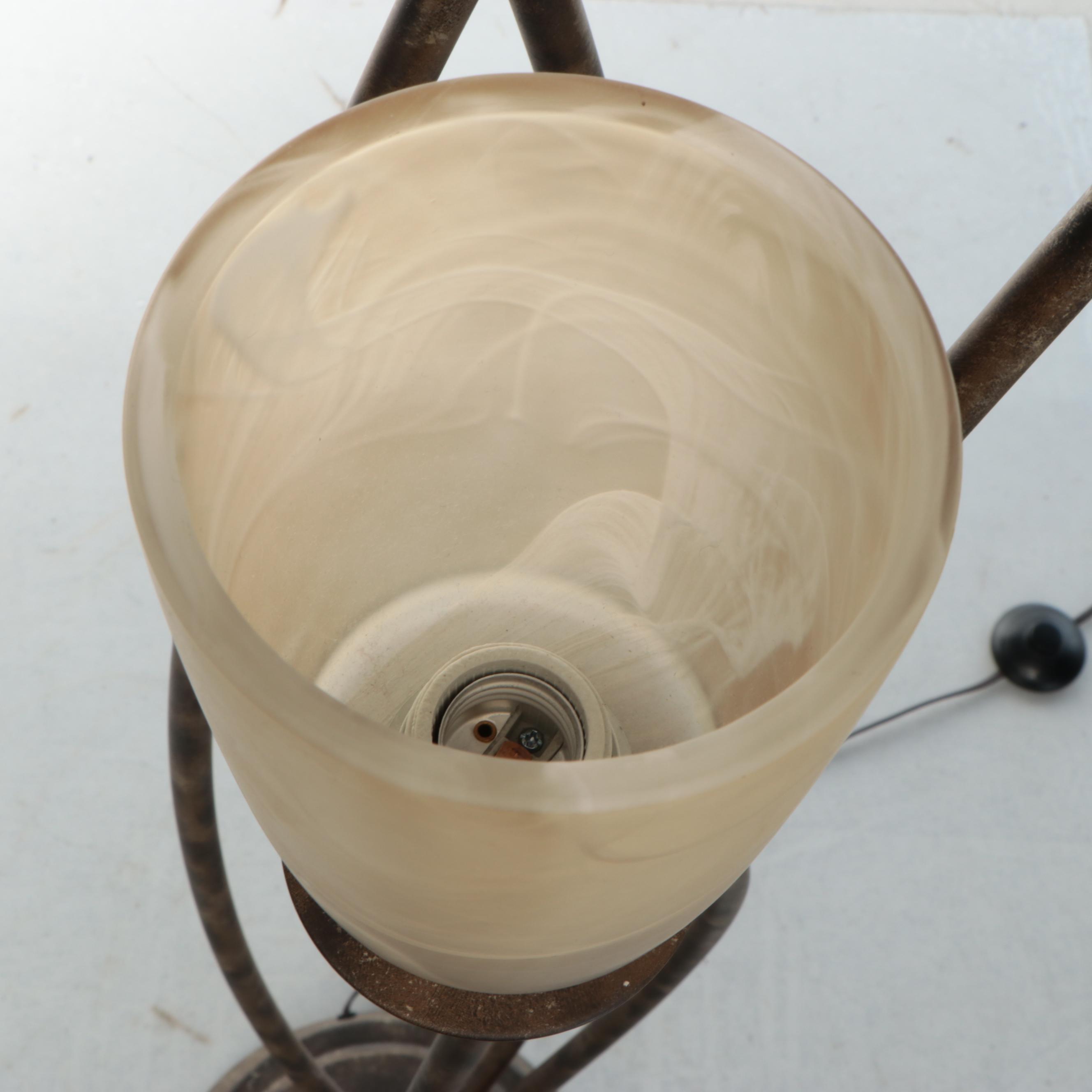 Contemporary Four-Stem Floor Lamp with Alabaster Glass Shades