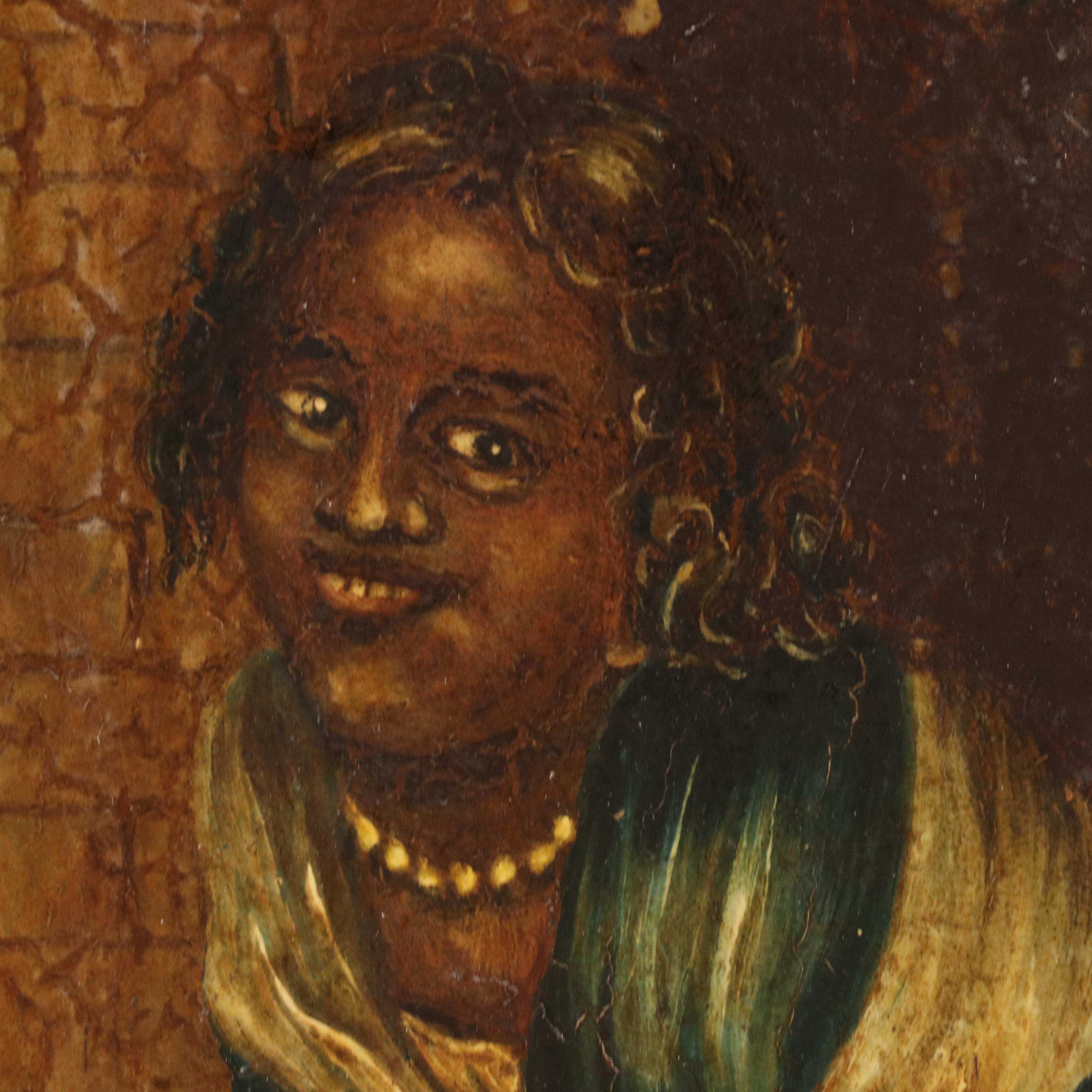 Antique Caricature Oil Portrait of Woman With Bellows "Miss Jim-Ima Crow"