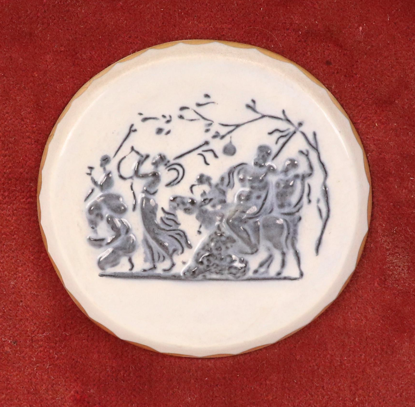 L. Bruckner Blue-and-White Ceramic Bas-Relief Medallion