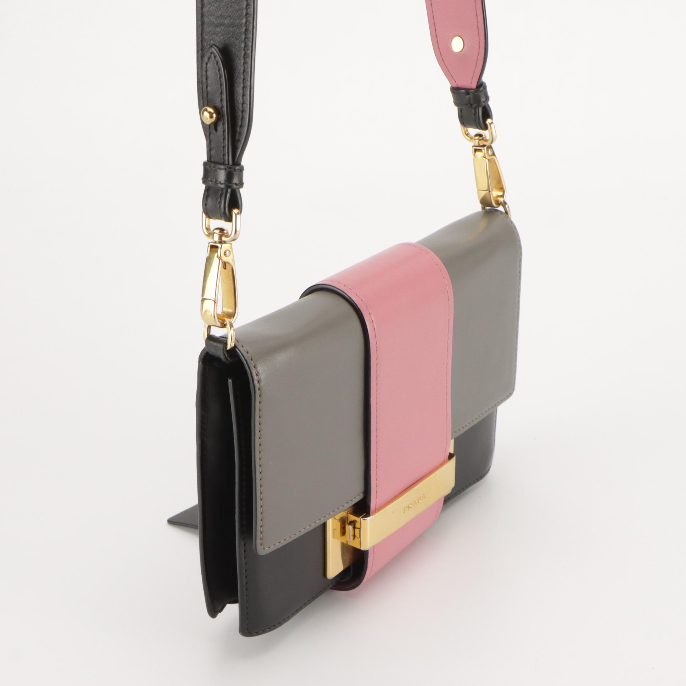 Prada City Ribbon Crossbody Bag in Colorblock Calfskin Leather