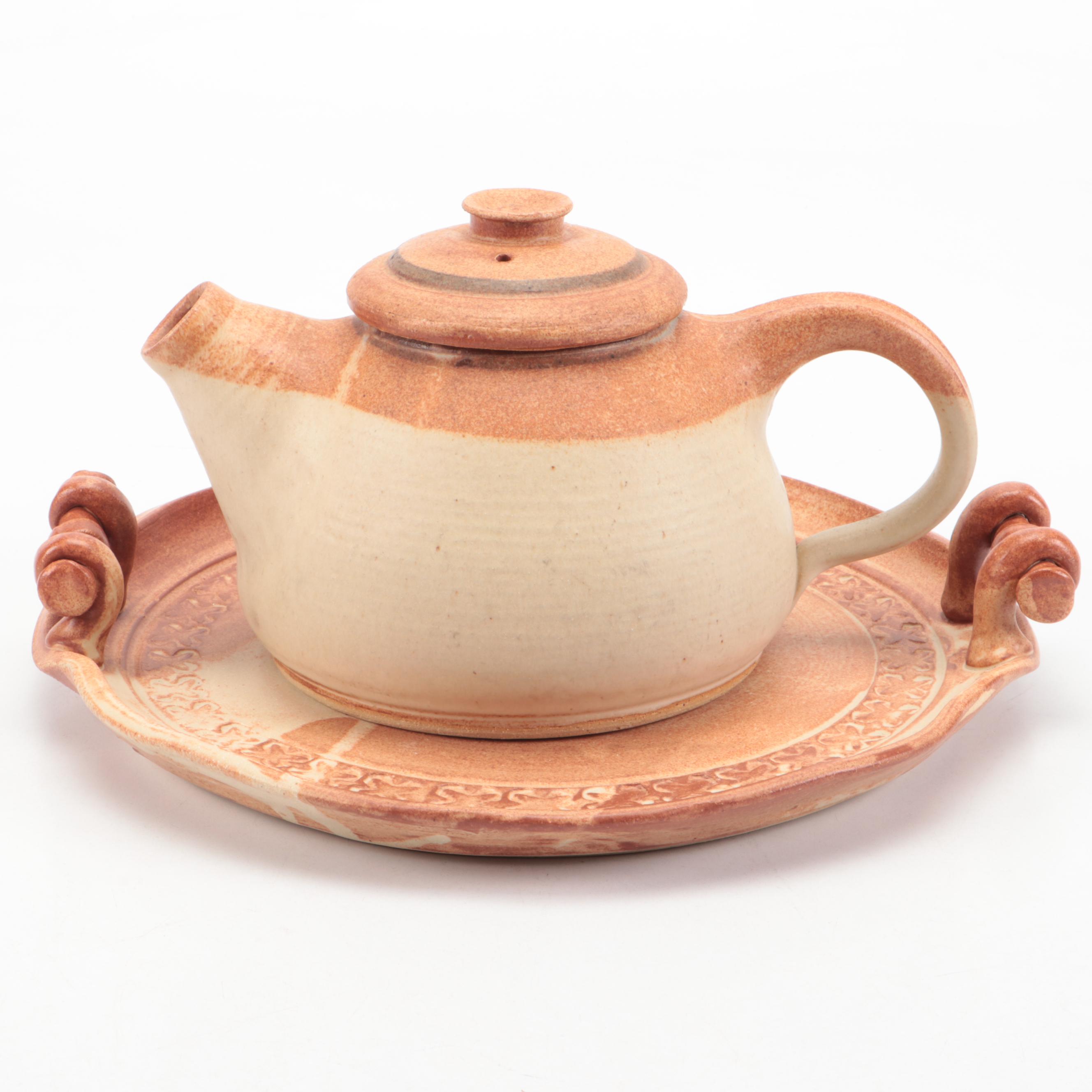 Art Pottery Teapot and Platter
