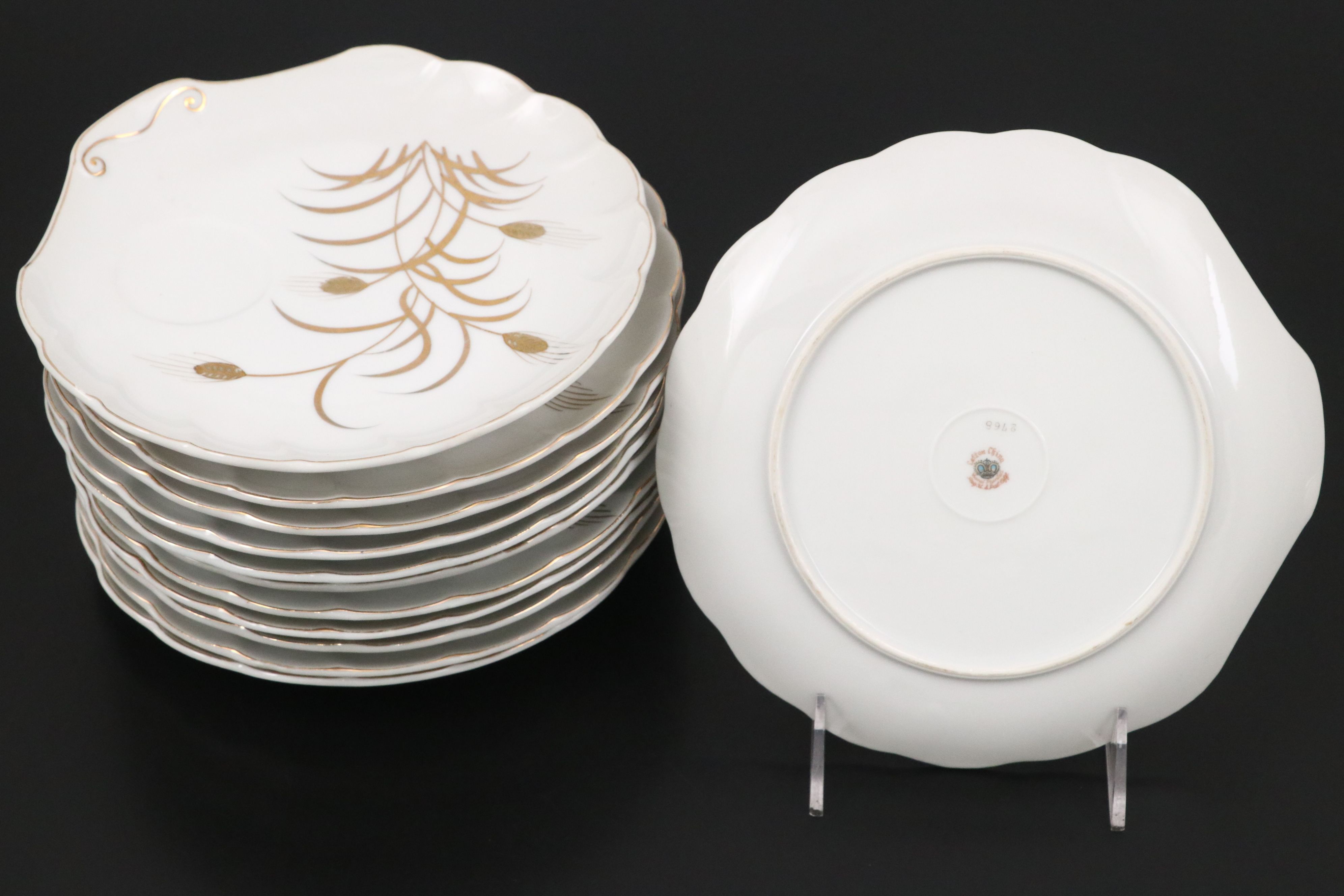 Lefton China "Wheat" Porcelain Teacups and Snack Plates