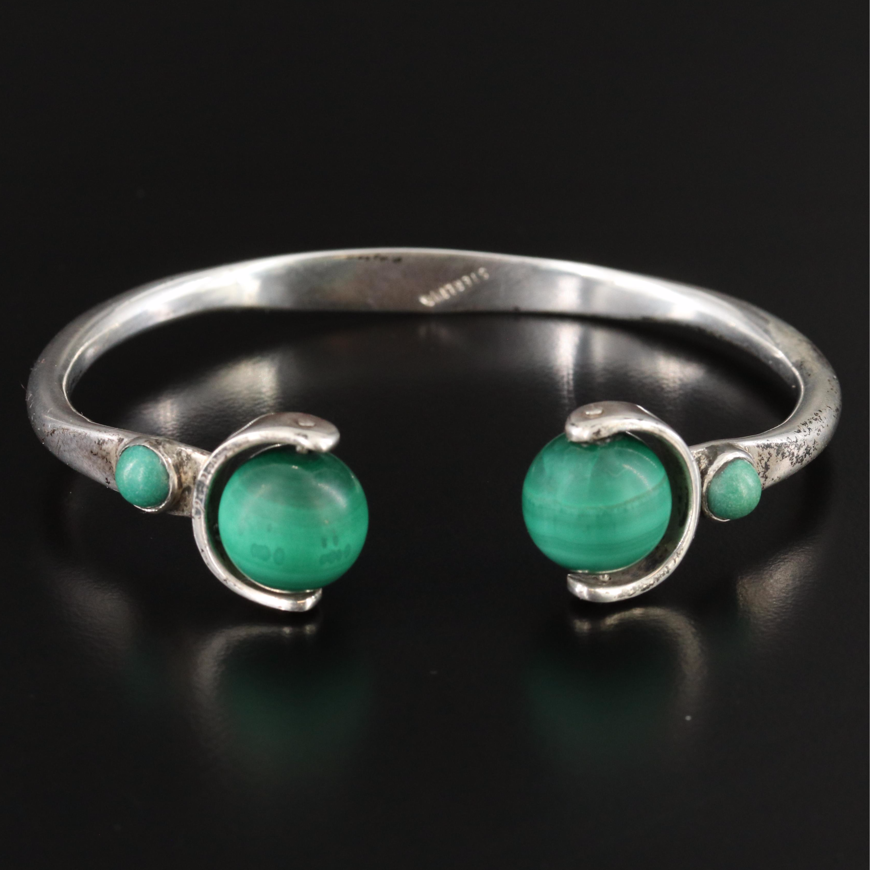 Sterling Cuff Bracelets Including Malachite and Turquoise