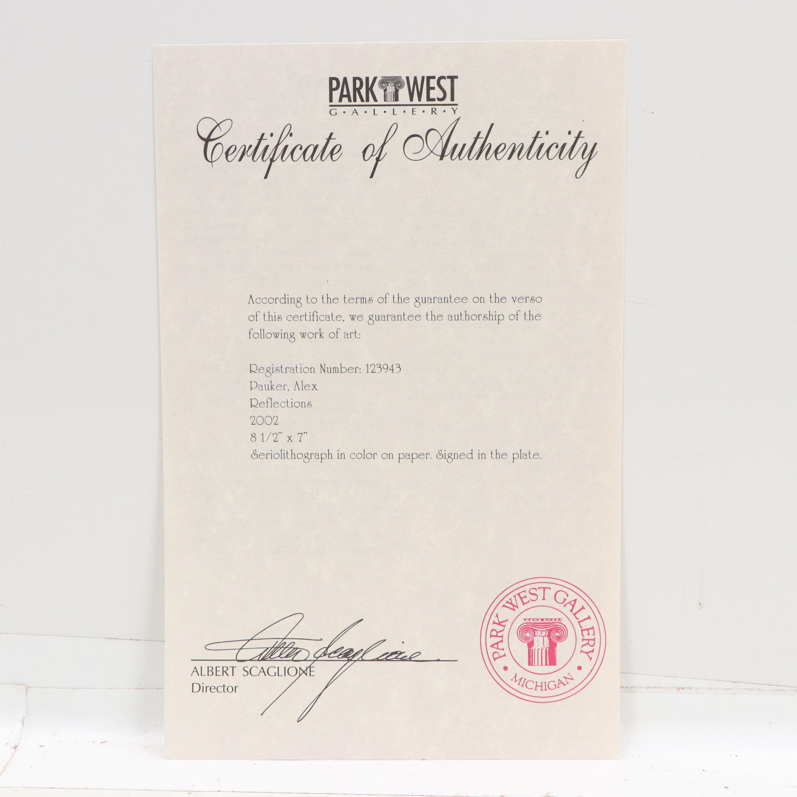 After Alex Pauker Offset Lithograph "Reflections," 21st Century