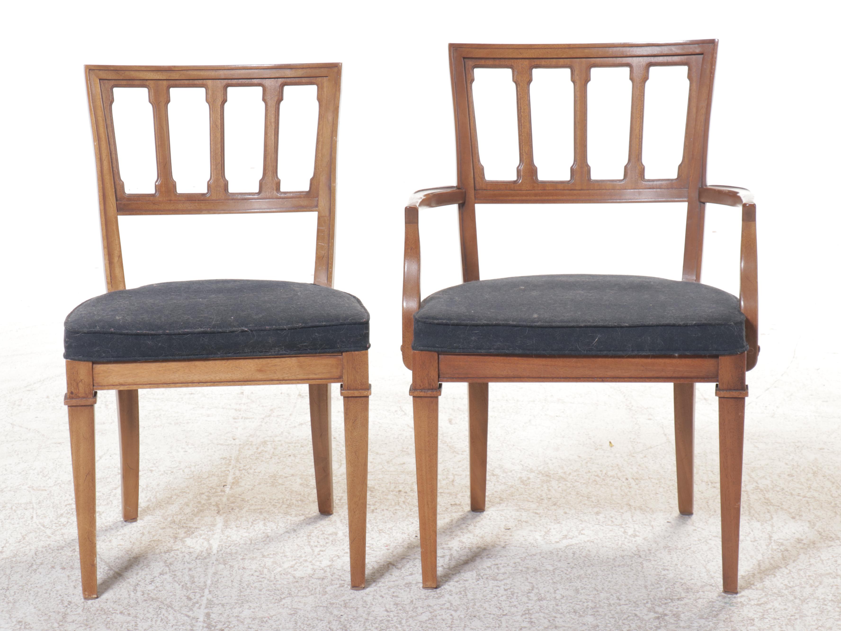 Seven-Piece Drexel "Triune" Walnut Dining Set, Mid to Late 20th Century