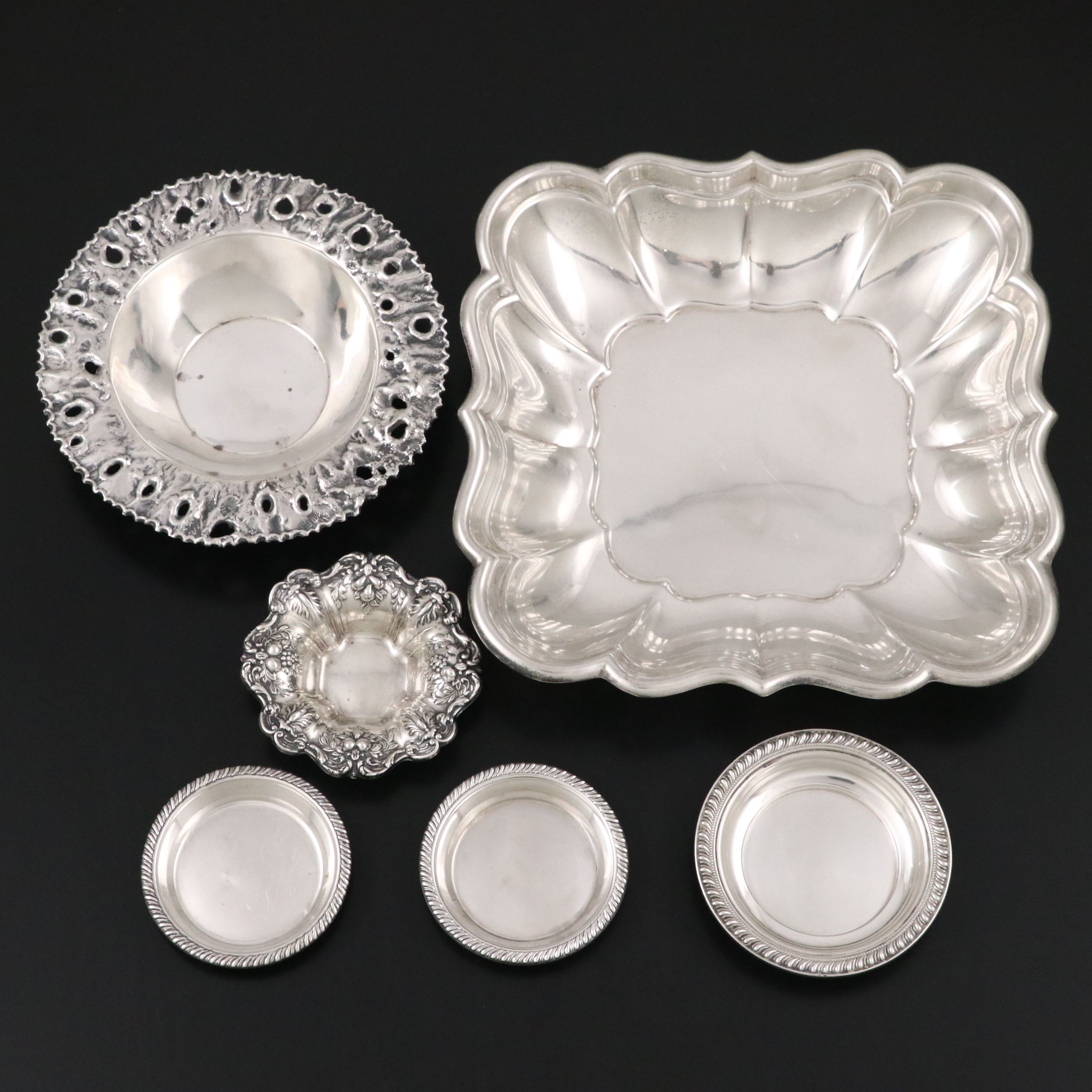 Reed & Barton "Windsor" Sterling Muffin Dish with Other Nut and Bonbon Dishes