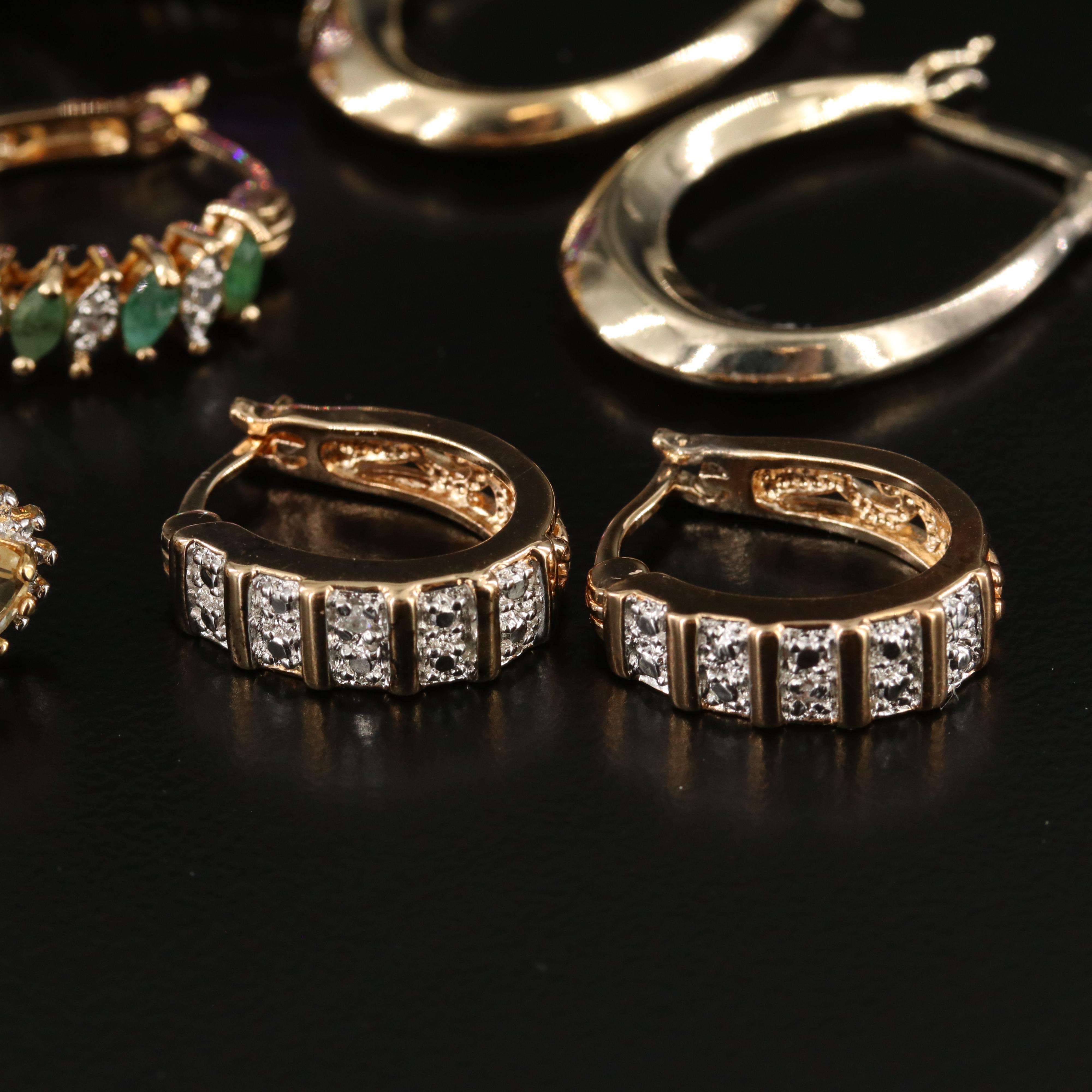 Sterling Emerald, Diamond, Citrine and CZ Earrings and Rings