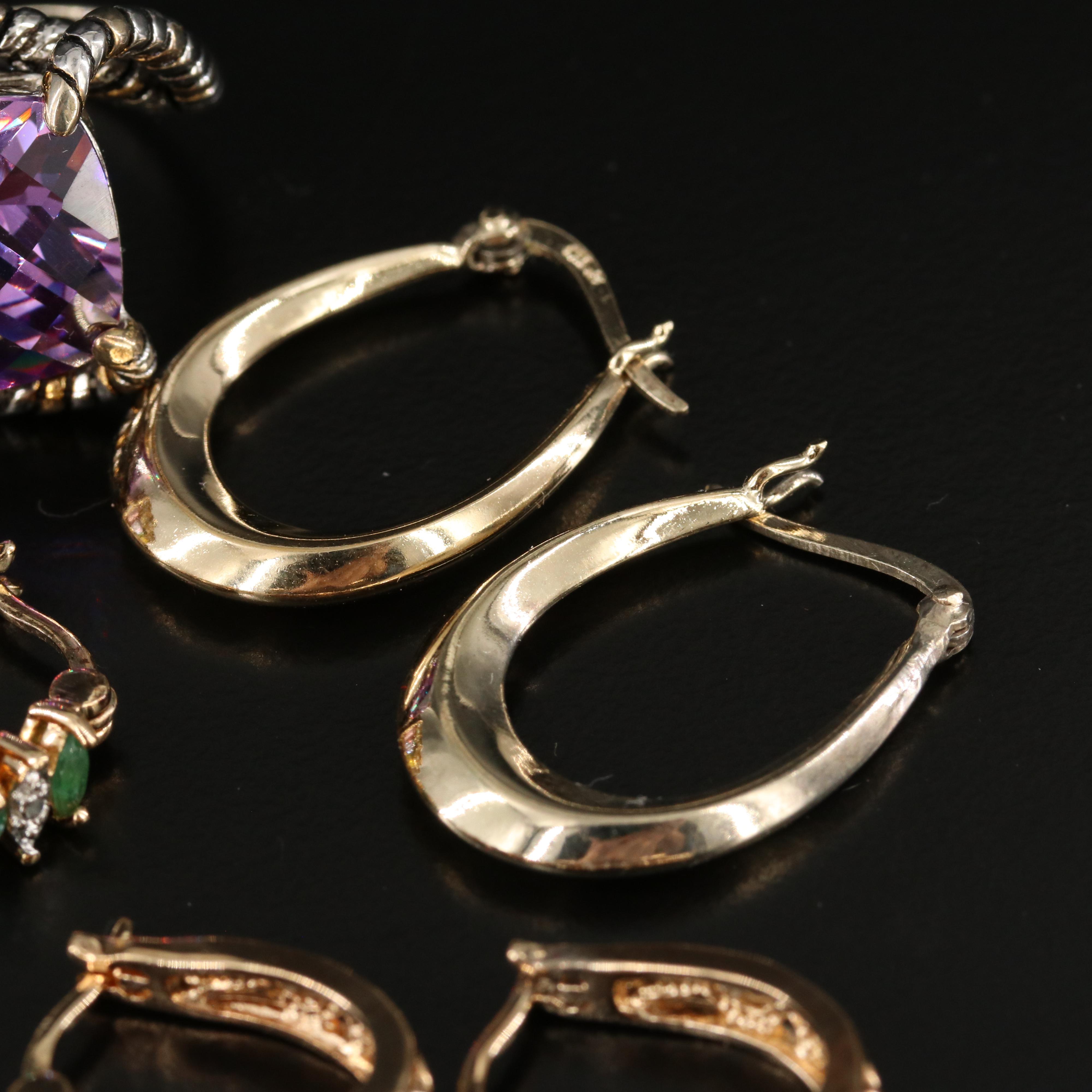 Sterling Emerald, Diamond, Citrine and CZ Earrings and Rings