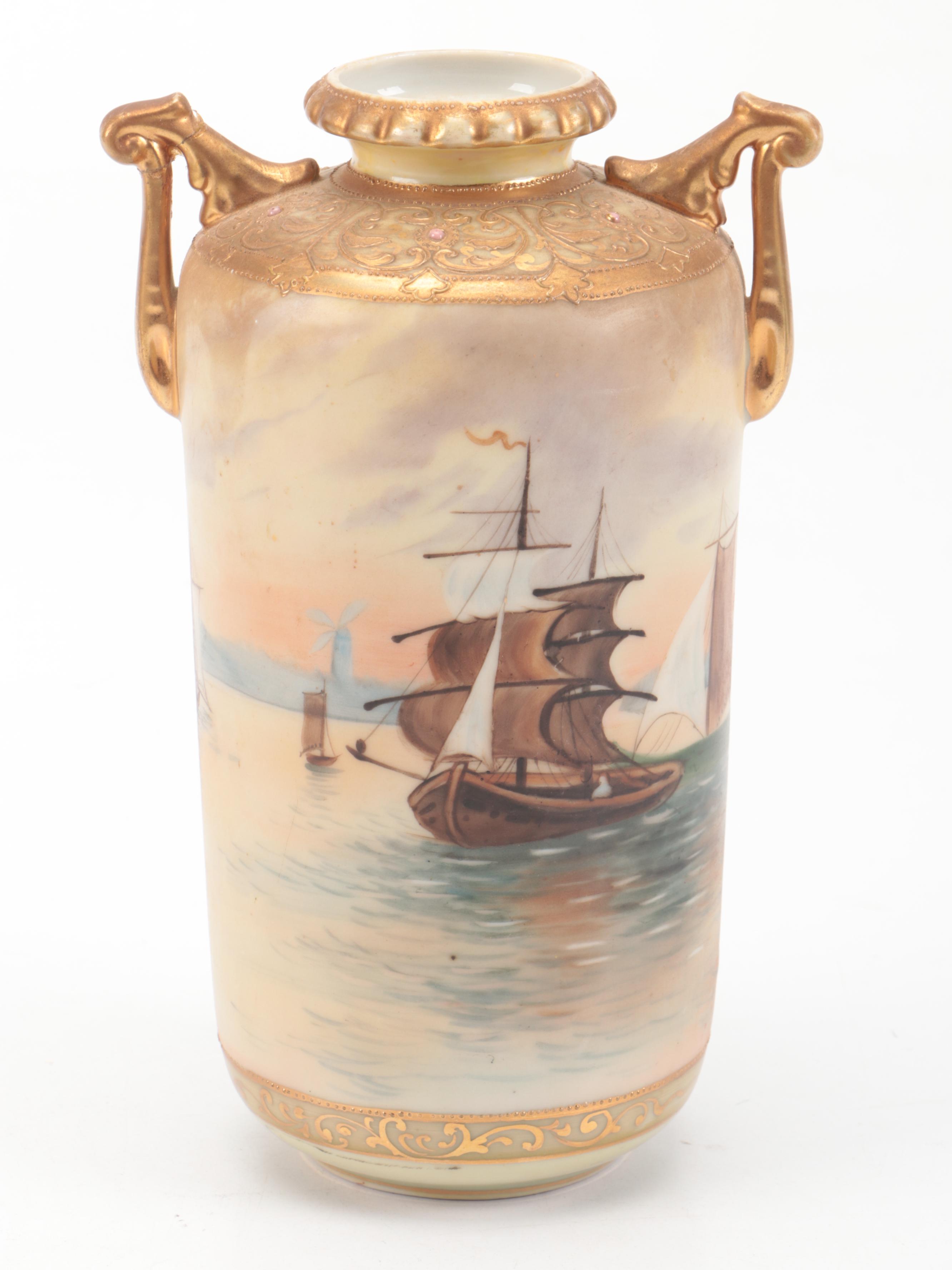 Nippon Art Nouveau Style Moriage Accented Vases Porcelain Vases