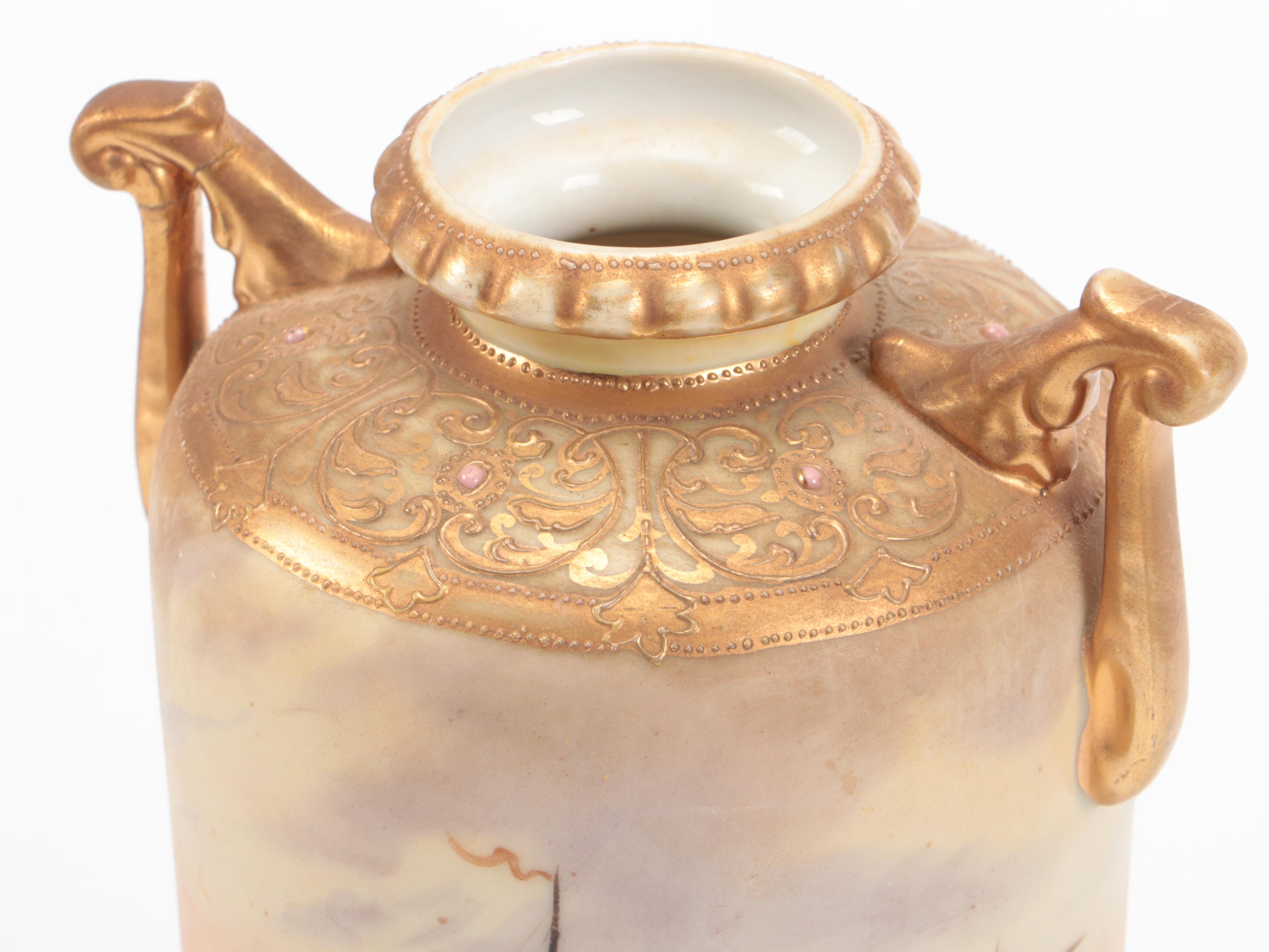 Nippon Art Nouveau Style Moriage Accented Vases Porcelain Vases