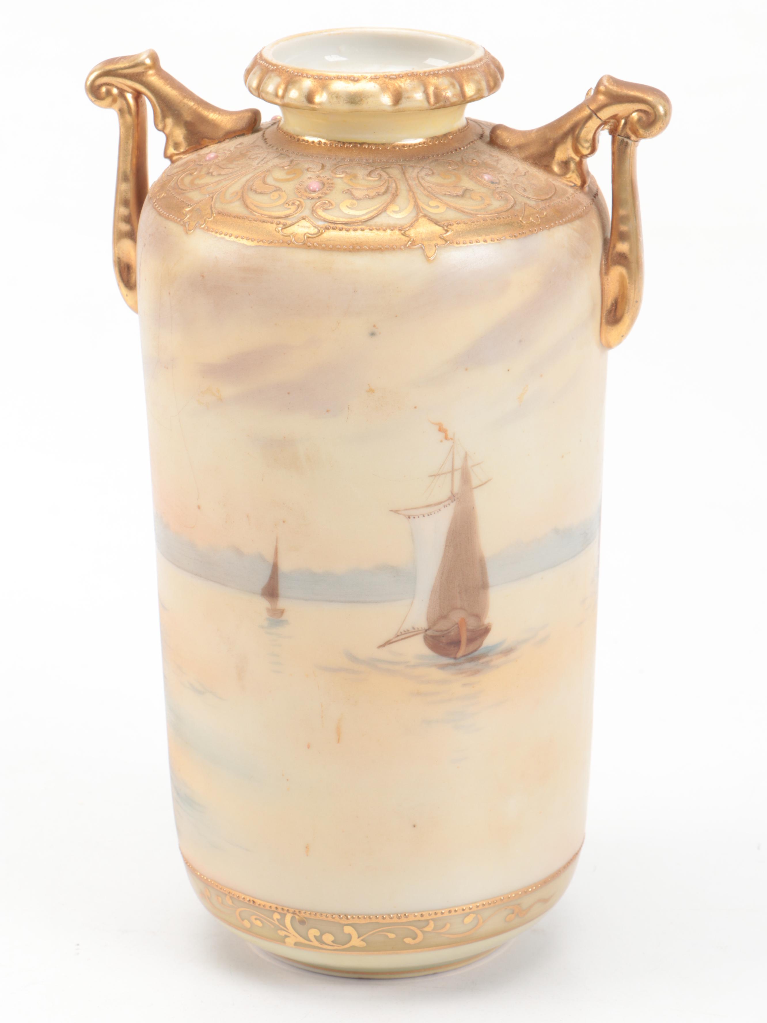 Nippon Art Nouveau Style Moriage Accented Vases Porcelain Vases