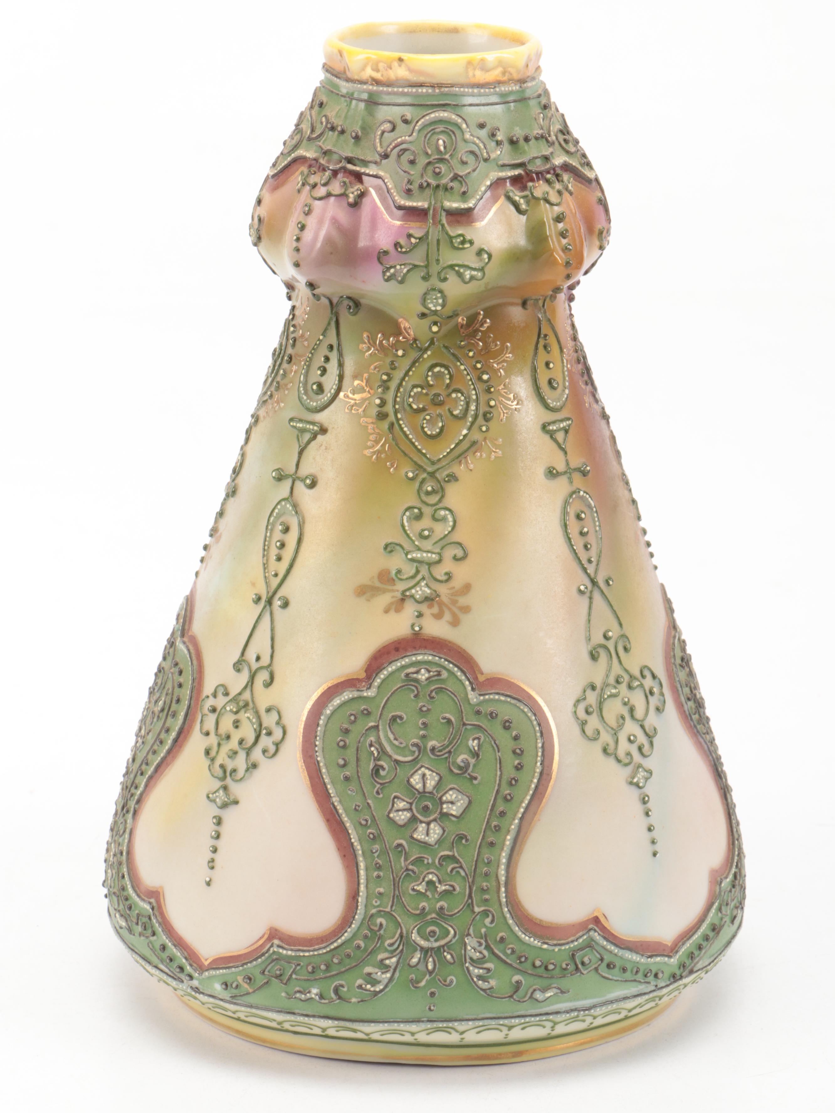 Nippon Art Nouveau Style Moriage Accented Vases Porcelain Vases