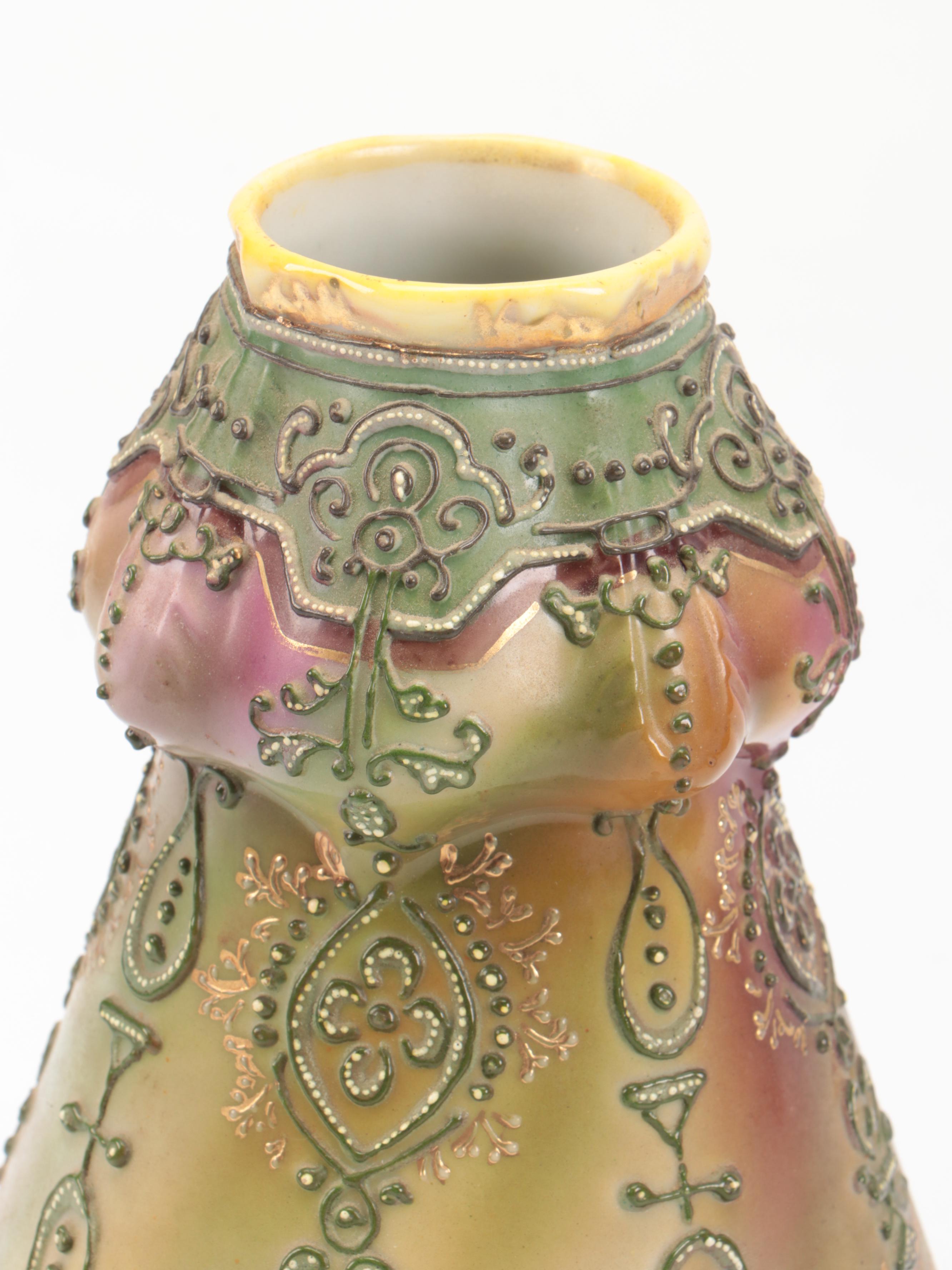 Nippon Art Nouveau Style Moriage Accented Vases Porcelain Vases