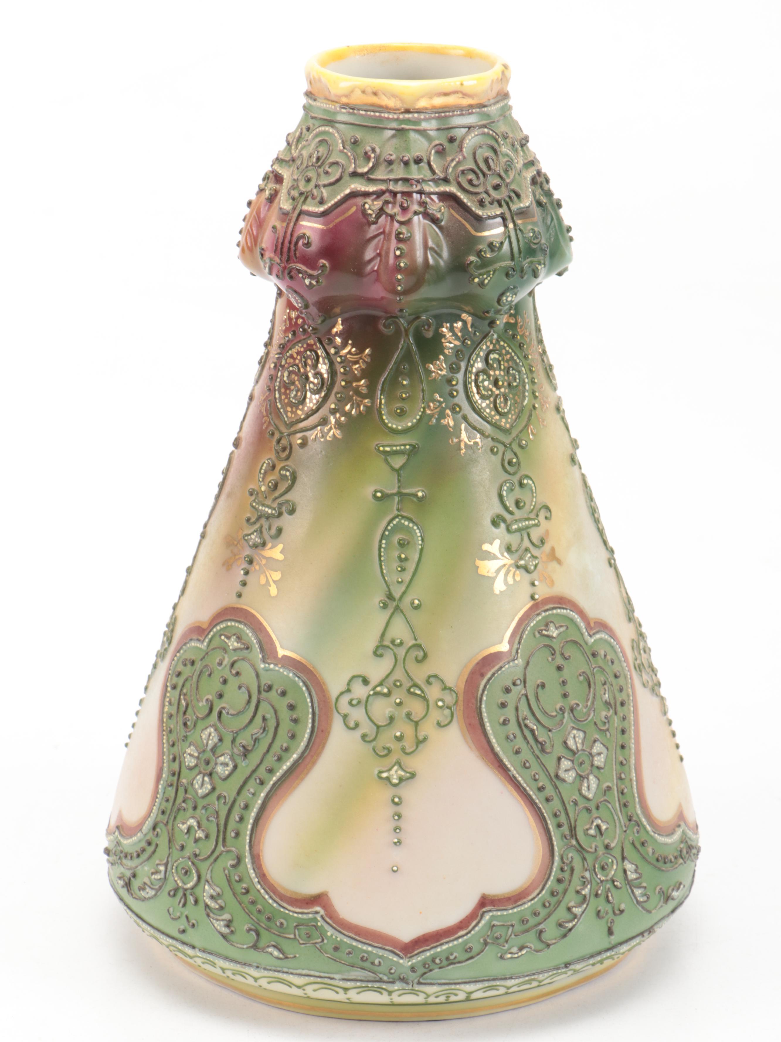 Nippon Art Nouveau Style Moriage Accented Vases Porcelain Vases